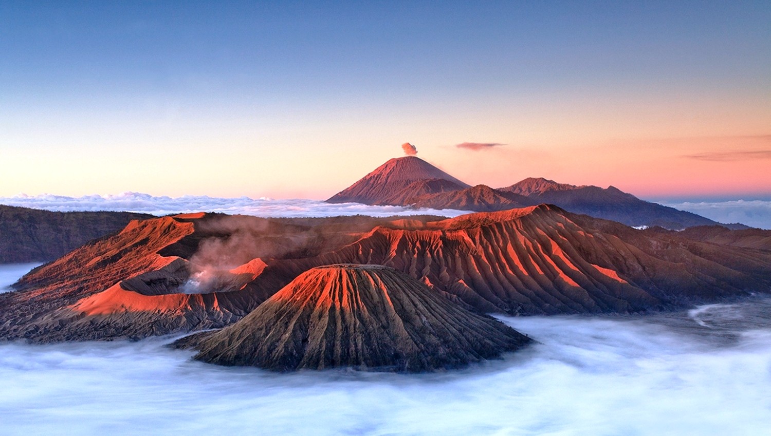 General 1500x849 nature landscape mountains volcano clouds mist crater Mount Bromo Indonesia sunlight Java (island)