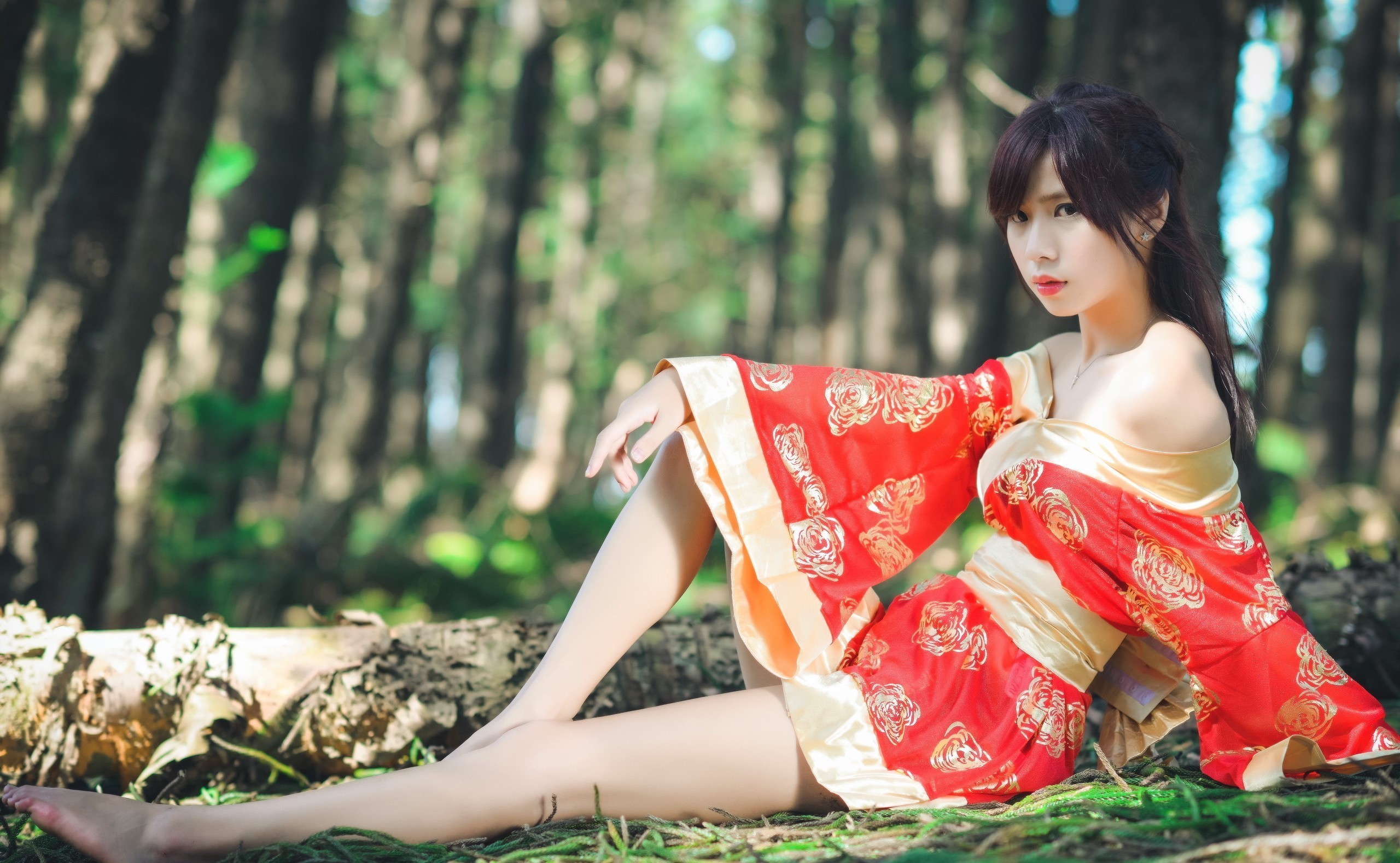 People 2560x1577 Asian women model women outdoors looking at viewer legs makeup red lipstick