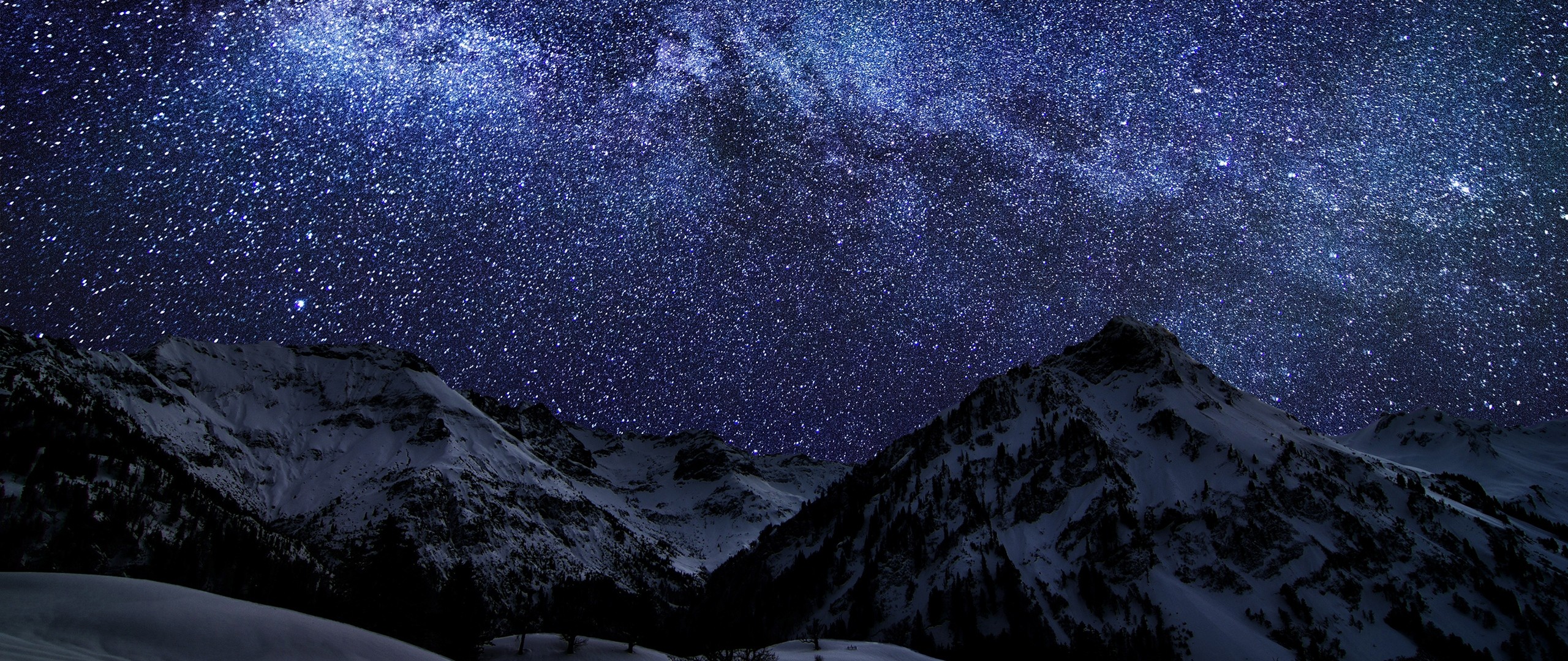 General 2560x1080 landscape nature skyscape starry night stars winter sky cold outdoors mountains snowy peak