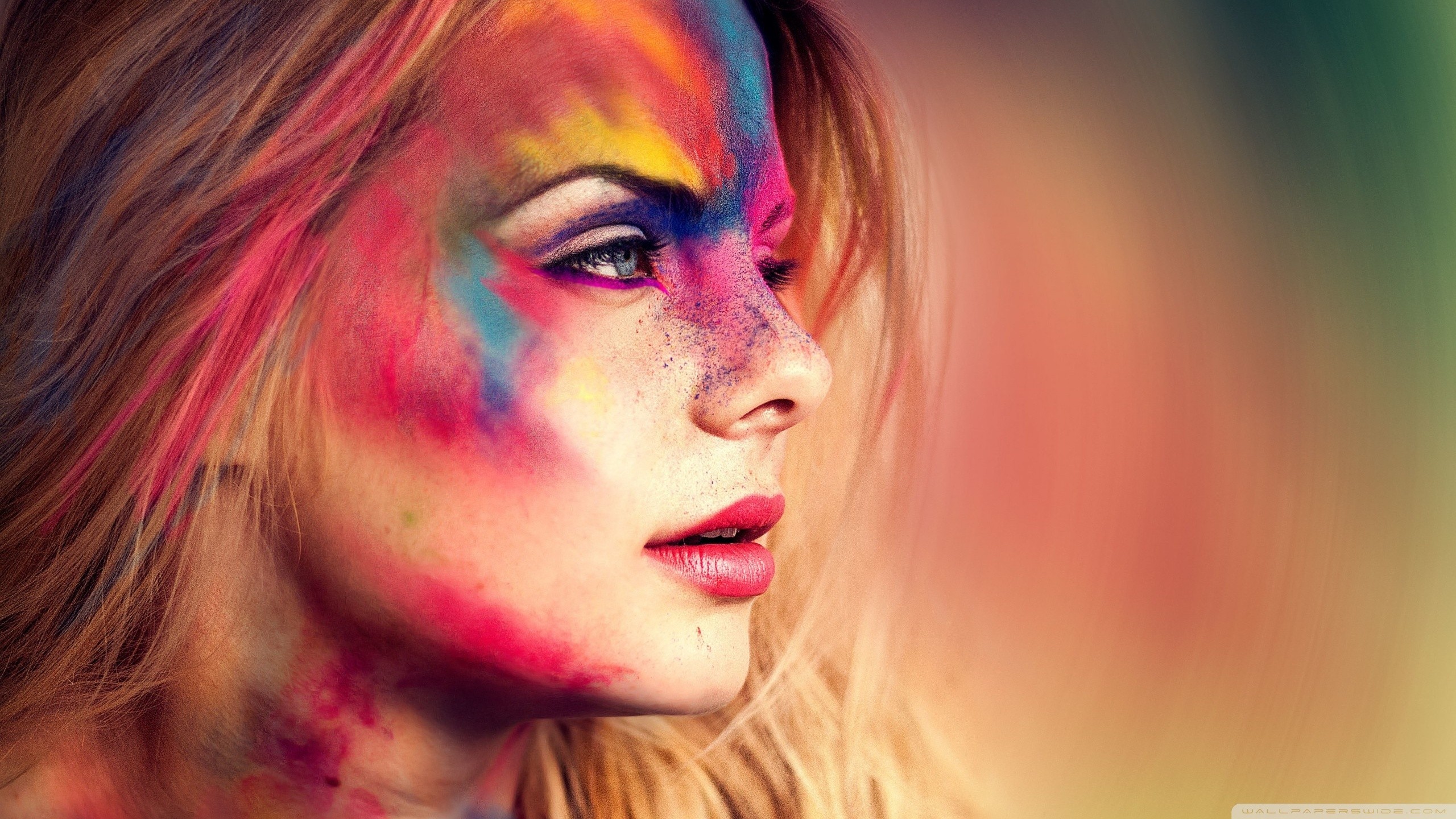 People 2560x1440 face women model makeup colorful closeup face paint looking away