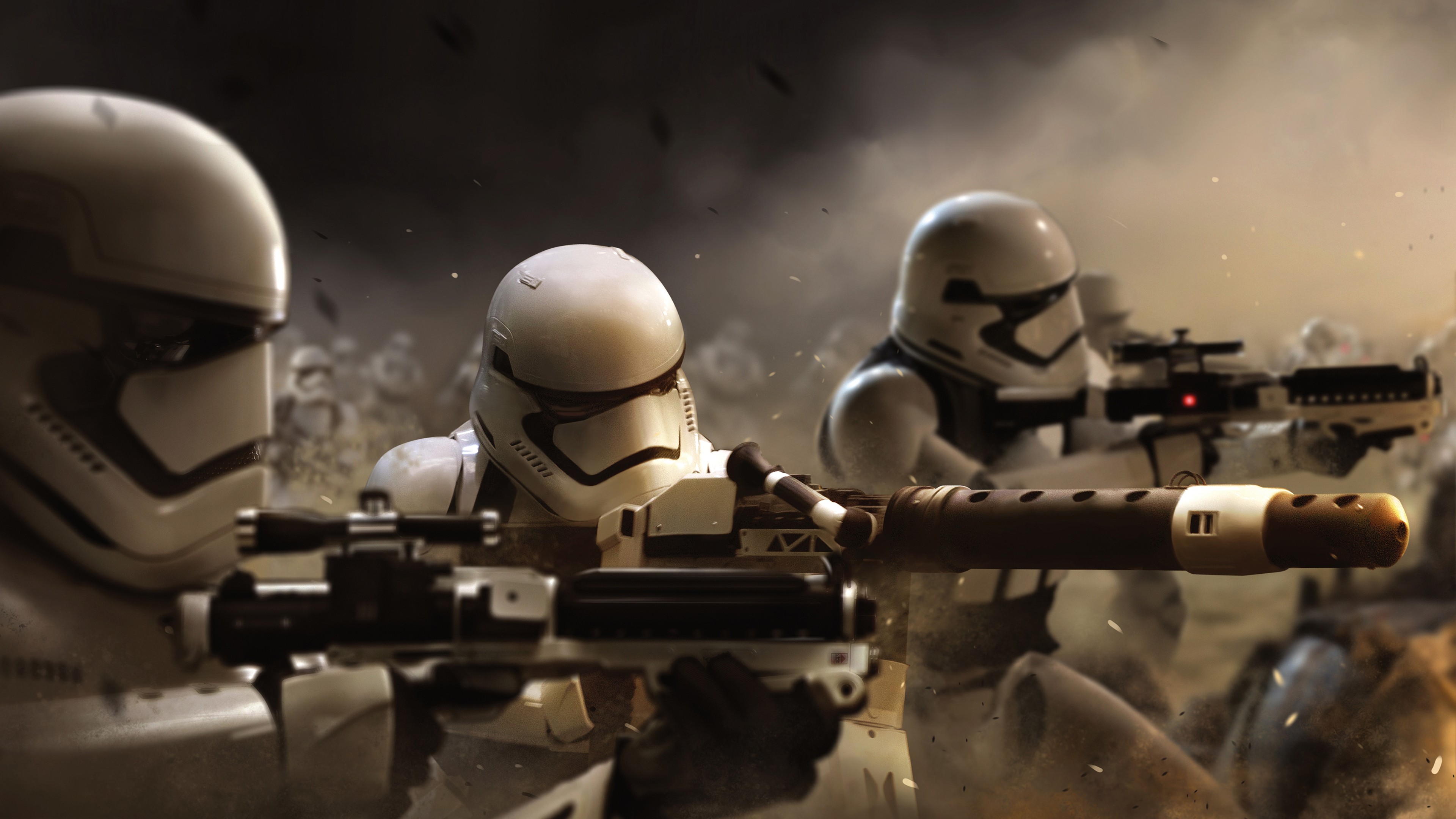 General 3840x2160 Star Wars: The Force Awakens stormtrooper battle Star Wars science fiction movies First Order Trooper digital art