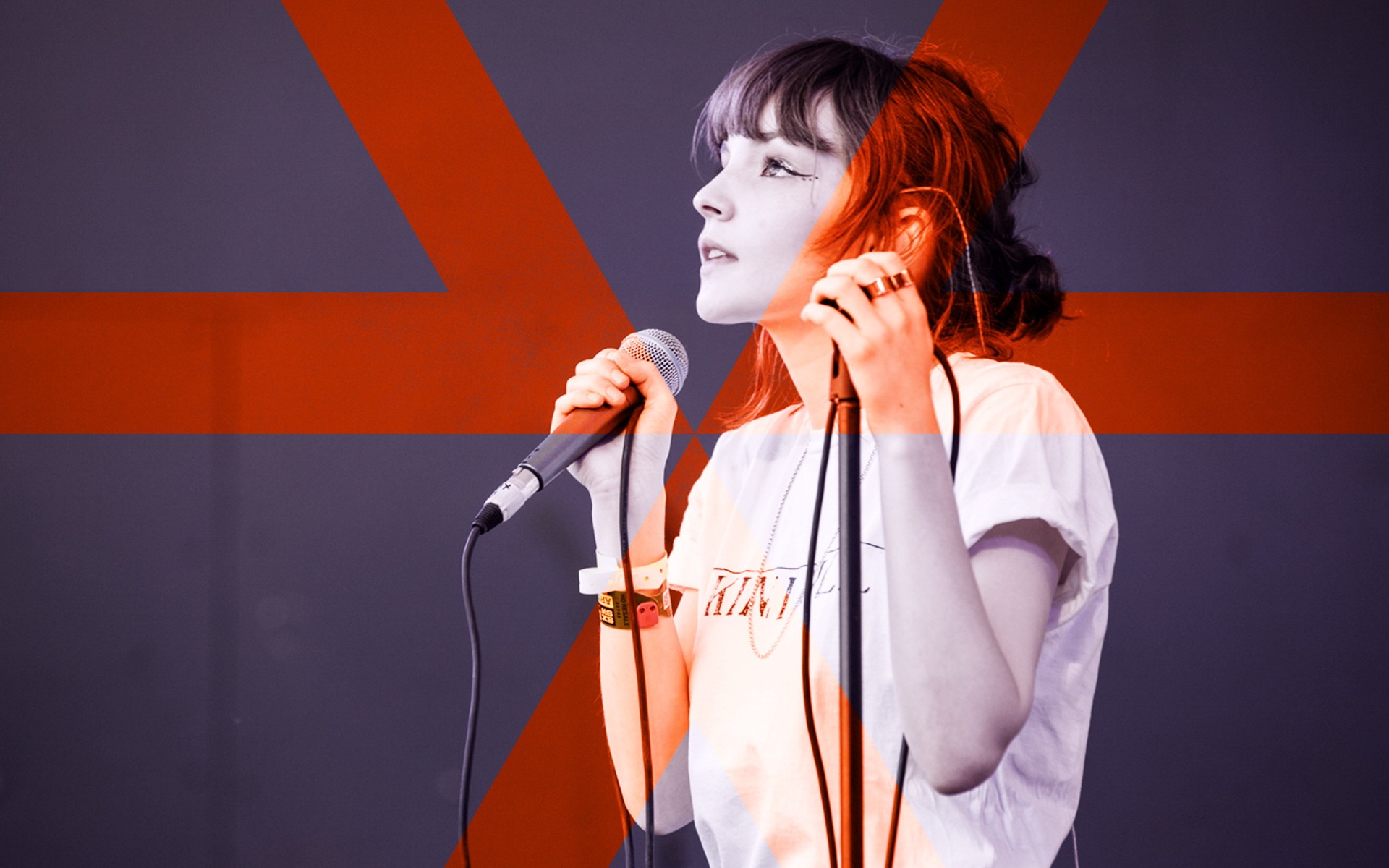 People 1920x1200 Chvrches Lauren Mayberry singer women T-shirt white tops microphone music