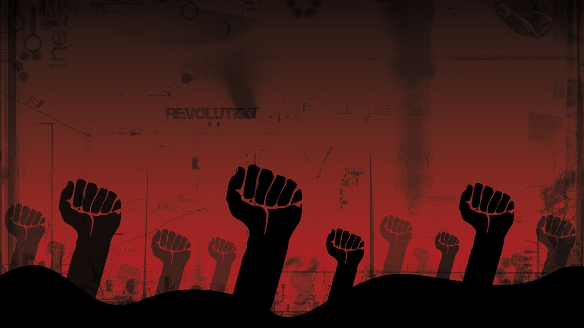 General 1920x1080 revolution  fist artwork arms up red background red digital art simple background text