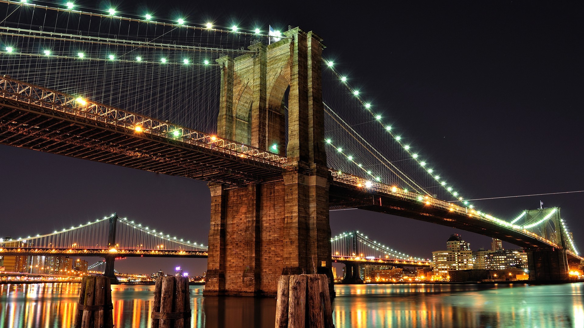 General 1920x1080 cityscape city building bridge New York City Brooklyn Bridge USA city lights lights