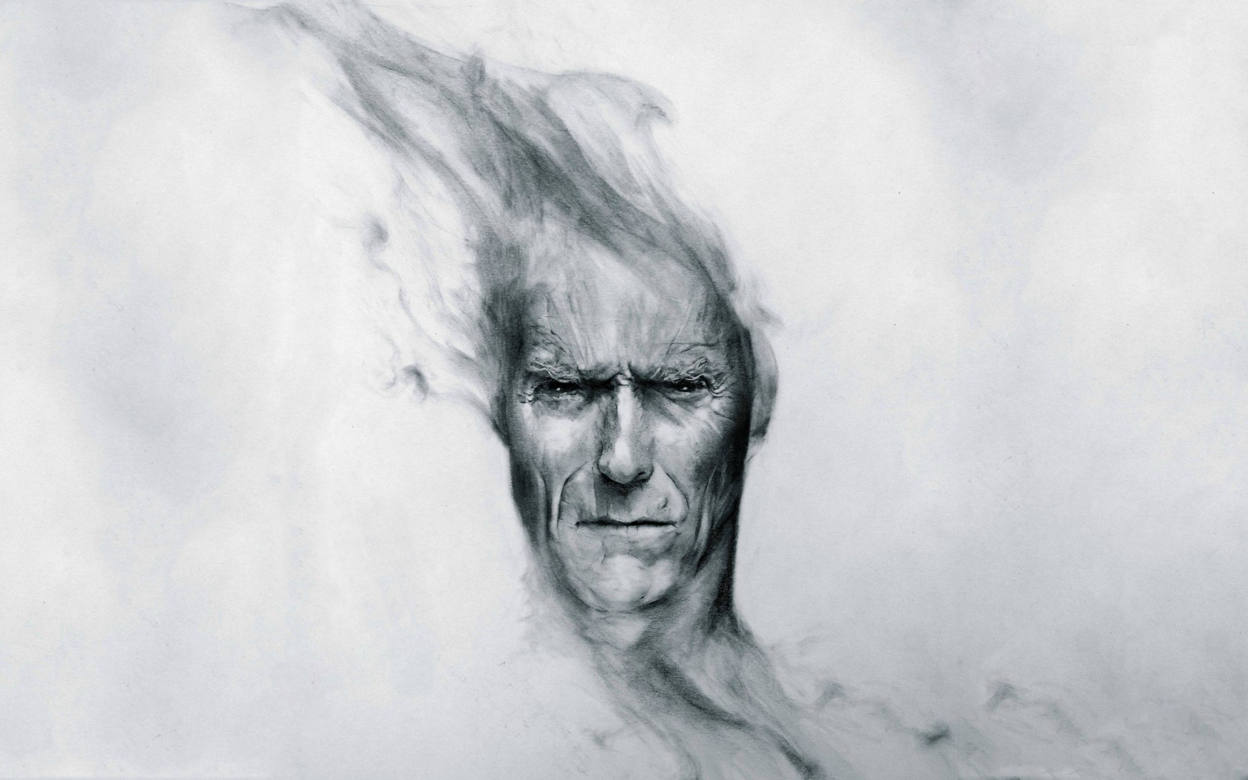 General 2560x1600 drawing monochrome movies pencils Clint Eastwood men actor simple background