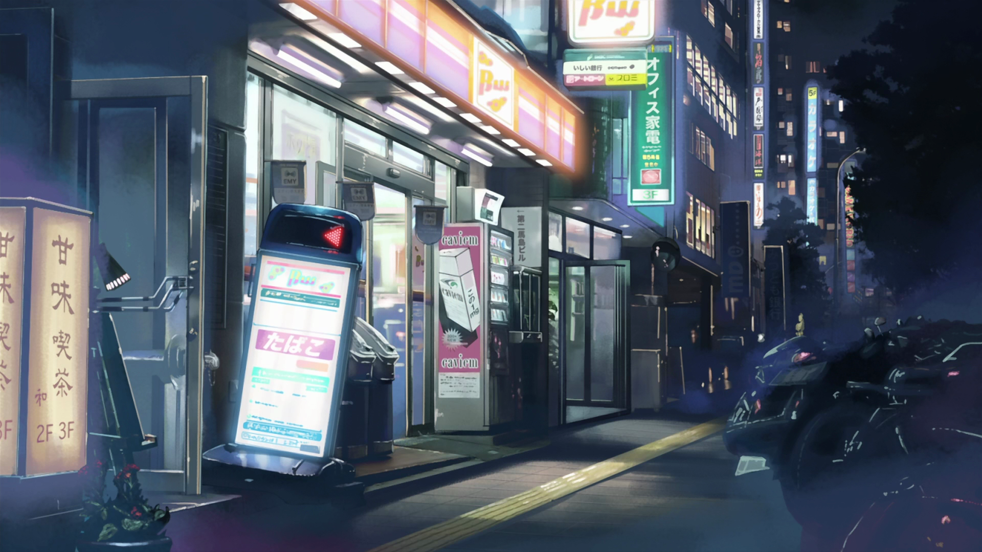 Anime 1920x1080 anime city stores urban night city lights