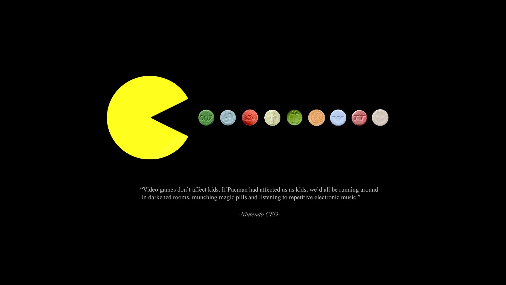 General 1920x1080 Pac-Man  quote video games pills minimalism black background humor video game art simple background numbers