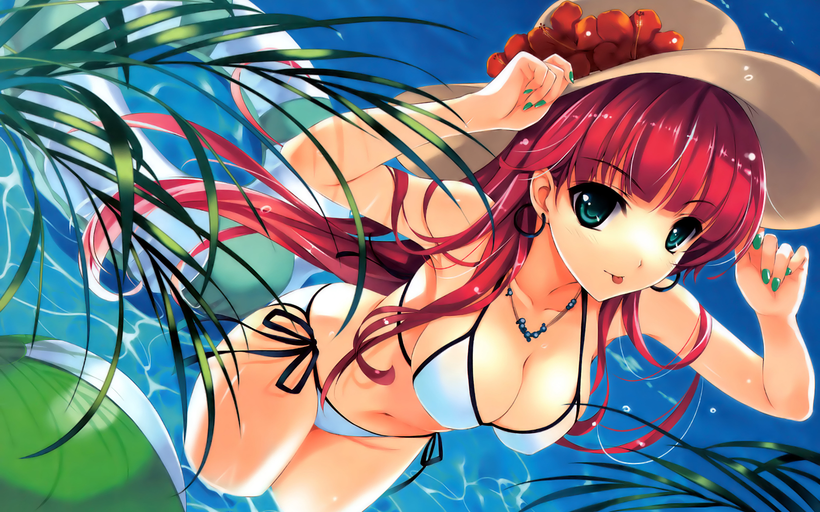 Anime 1680x1050 Misaki Kurehito anime anime girls erotic art  redhead tongues tongue out boobs belly bikini long hair