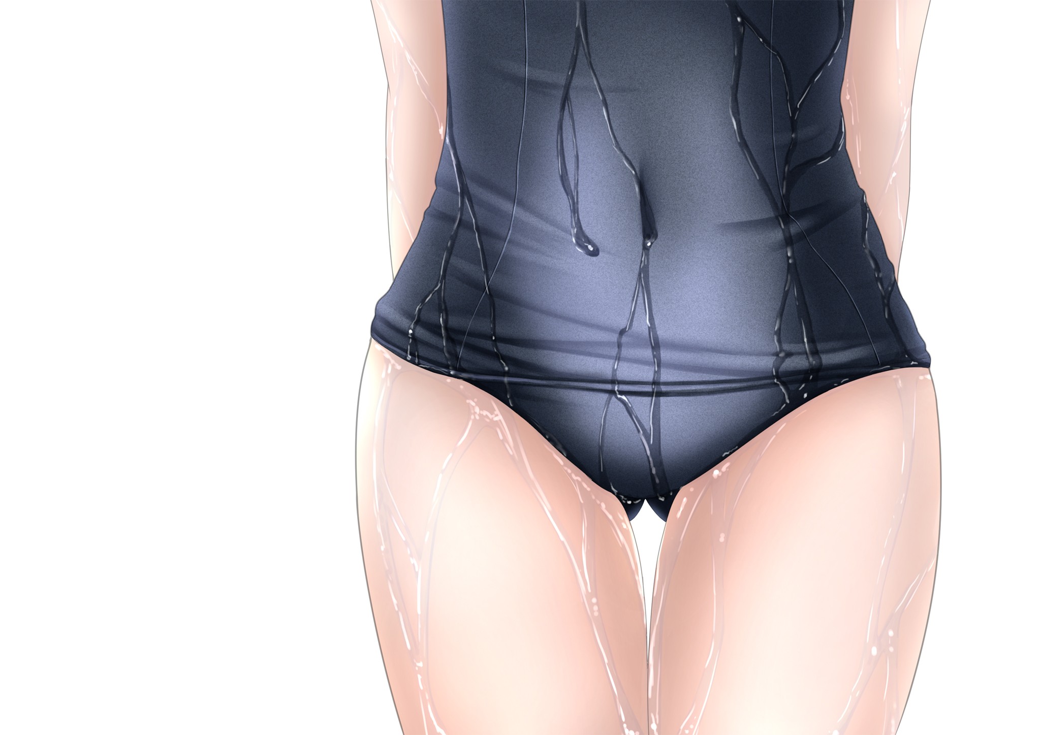 Anime 2047x1447 anime girls anime swimwear school swimsuits legs wet body wet clothing simple background wet women