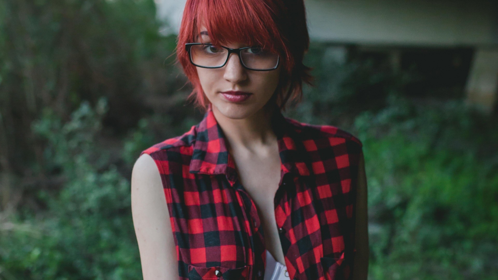 People 1920x1080 redhead Tuxie Suicide plaid glasses Suicide Girls women pornstar dyed hair