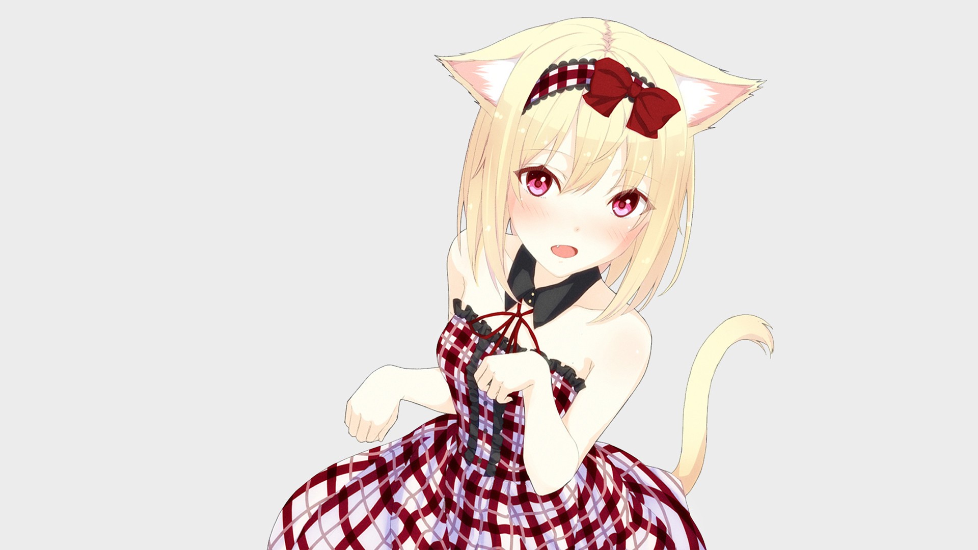 Anime 1920x1080 cat girl anime anime girls animal ears blonde ribbon original characters tail white background simple background