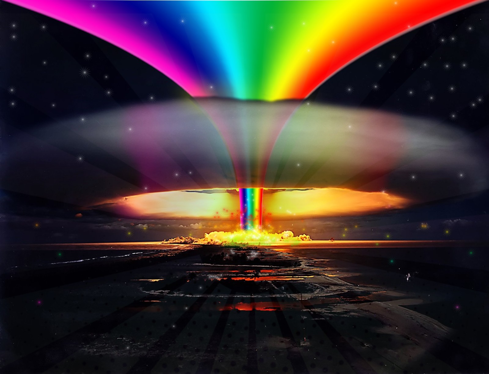 General 1600x1223 nuclear rainbows colorful explosion abstract mushroom clouds