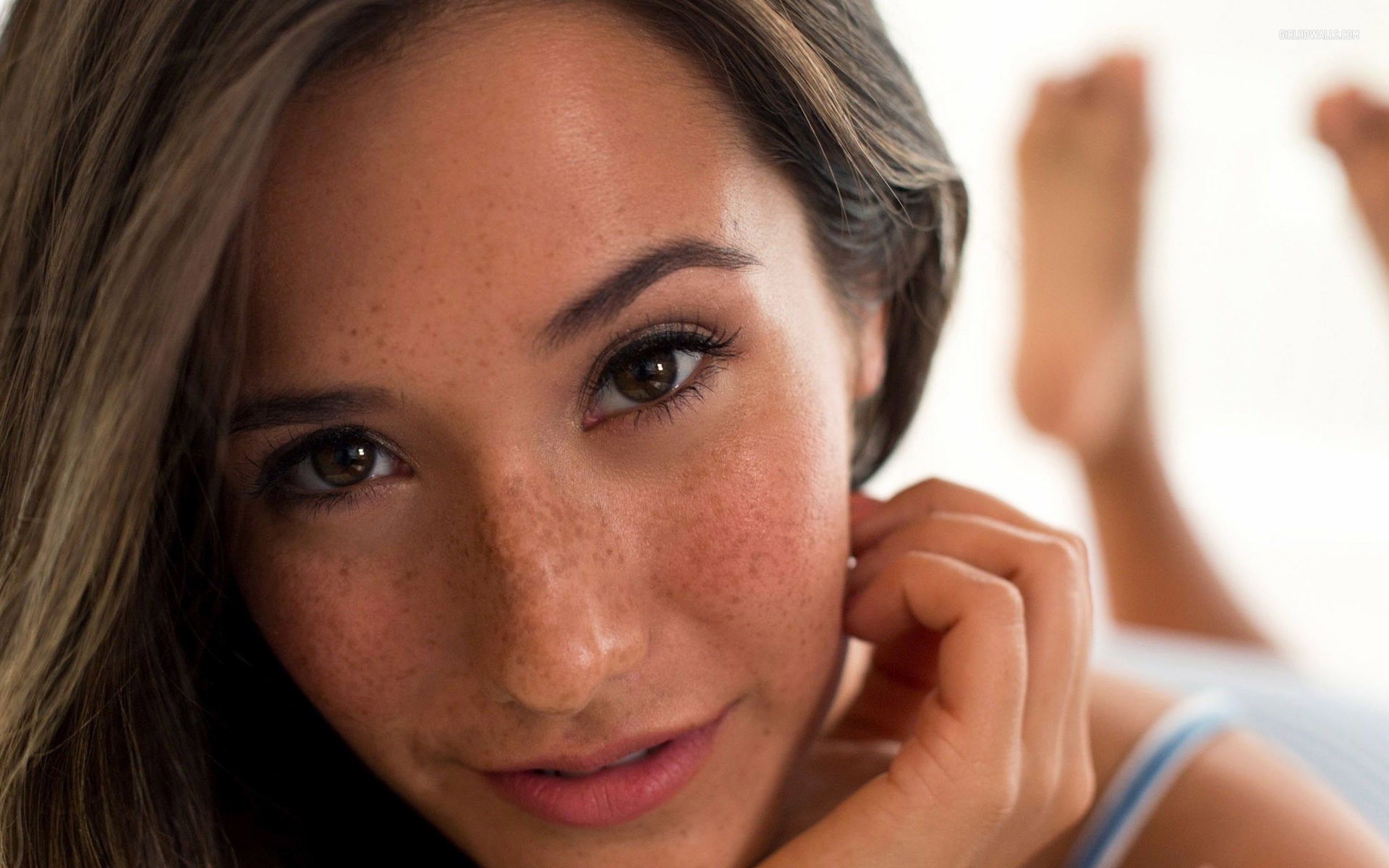 People 1920x1200 Eva Lovia pornstar women face freckles Nubiles sensual gaze closeup