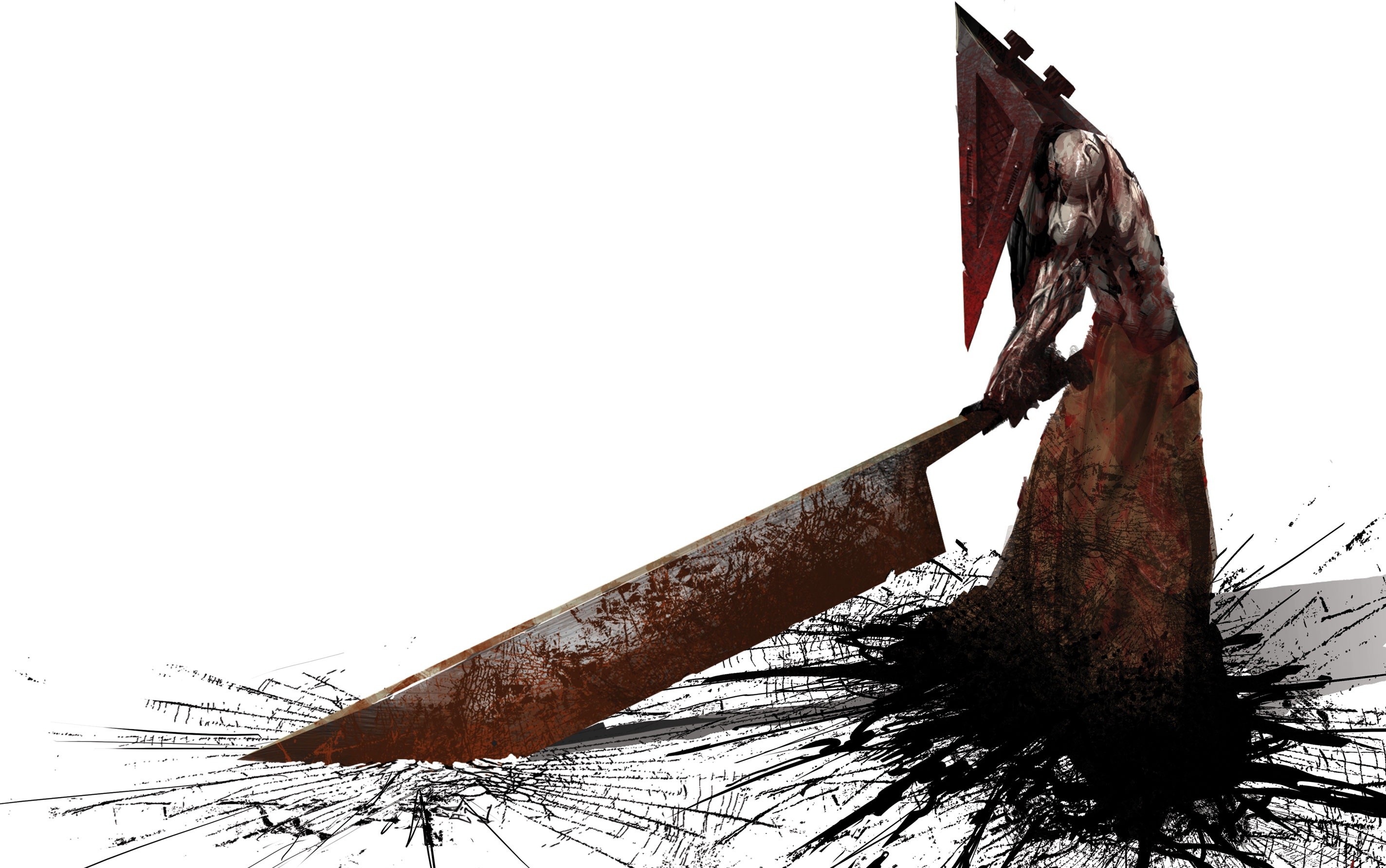 General 2848x1784 Silent Hill Pyramid Head minimalism video games simple background white background blood weapon Video Game Horror video game art