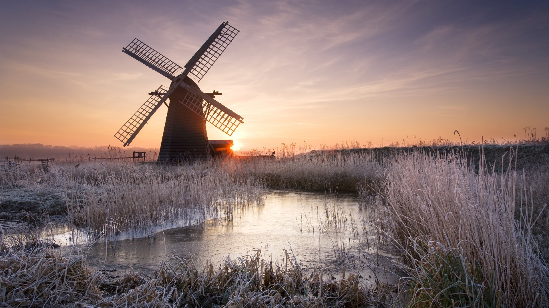 General 1920x1080 sunset winter windmill Netherlands cold sunlight ice outdoors sky