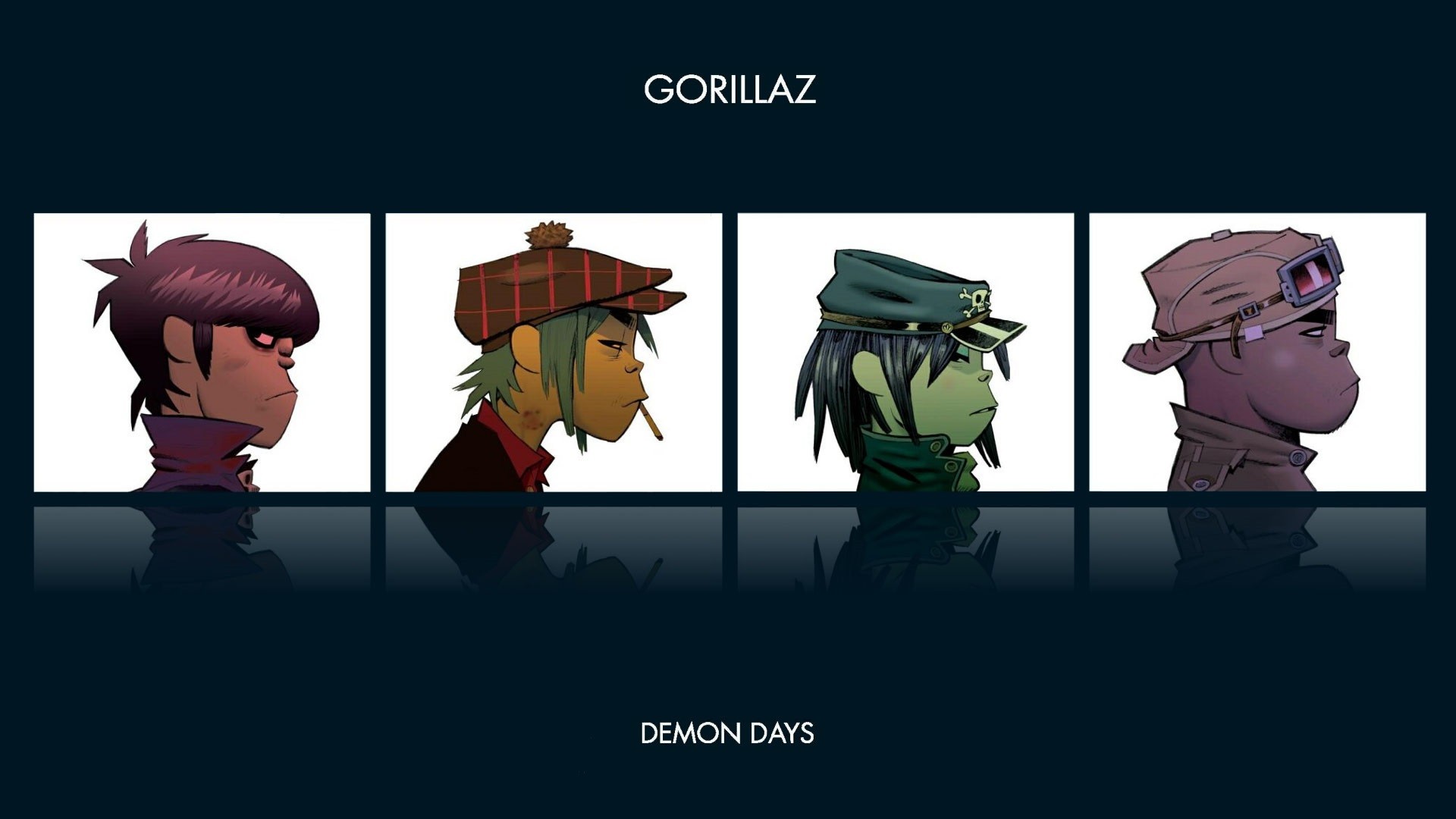 General 1920x1080 anime demon days Gorillaz music collage blue background simple background