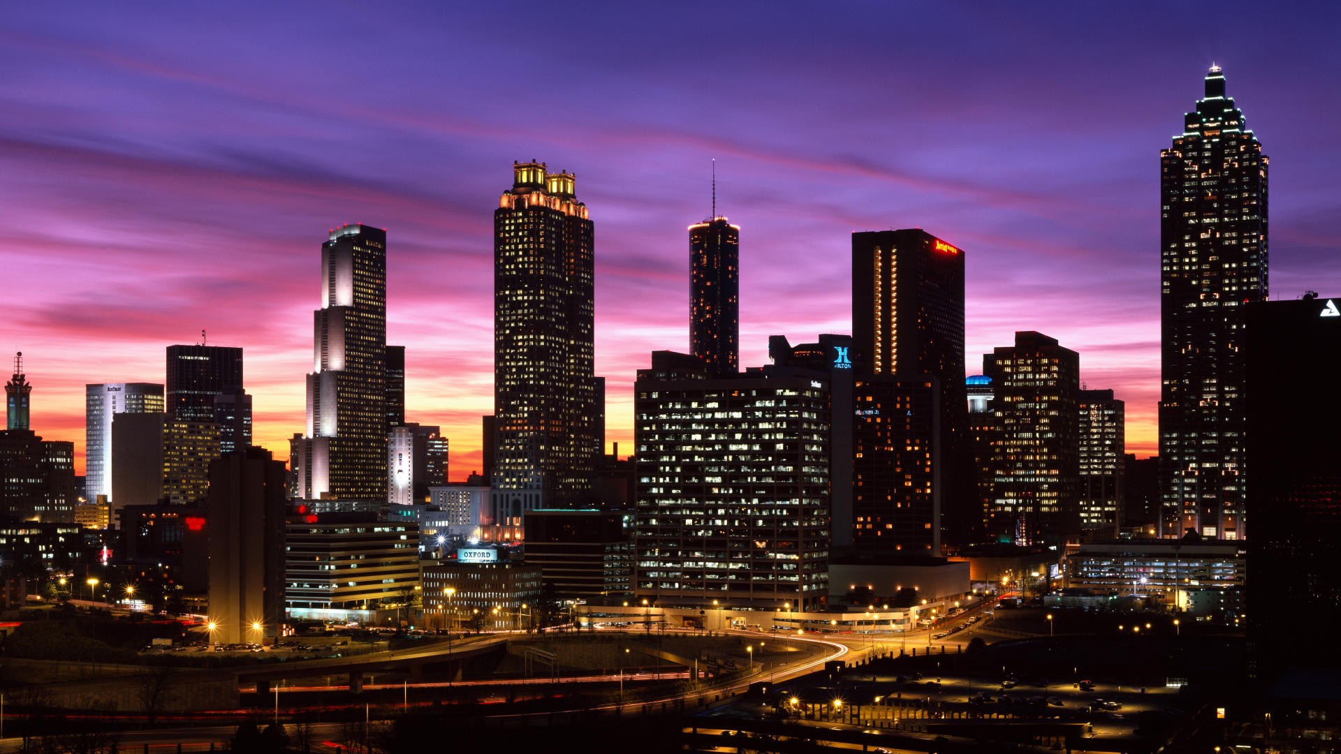 General 1920x1080 city Atlanta cityscape city lights dusk purple sky USA