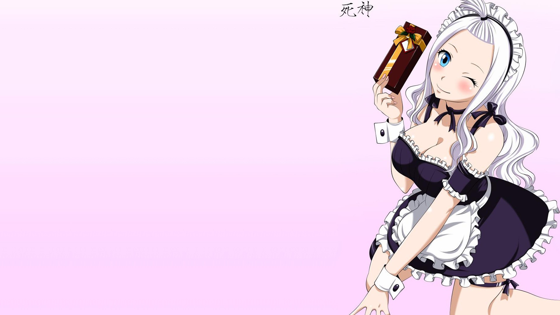 Anime 1920x1080 Fairy Tail Mirajane Strauss maid anime girls boobs cleavage presents one eye closed aqua eyes maid outfit looking at viewer long hair anime