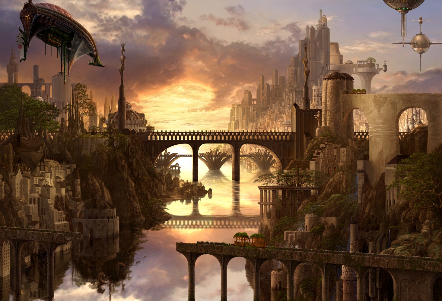General 1465x1000 fantasy art bridge sky artwork airships sunlight fantasy city