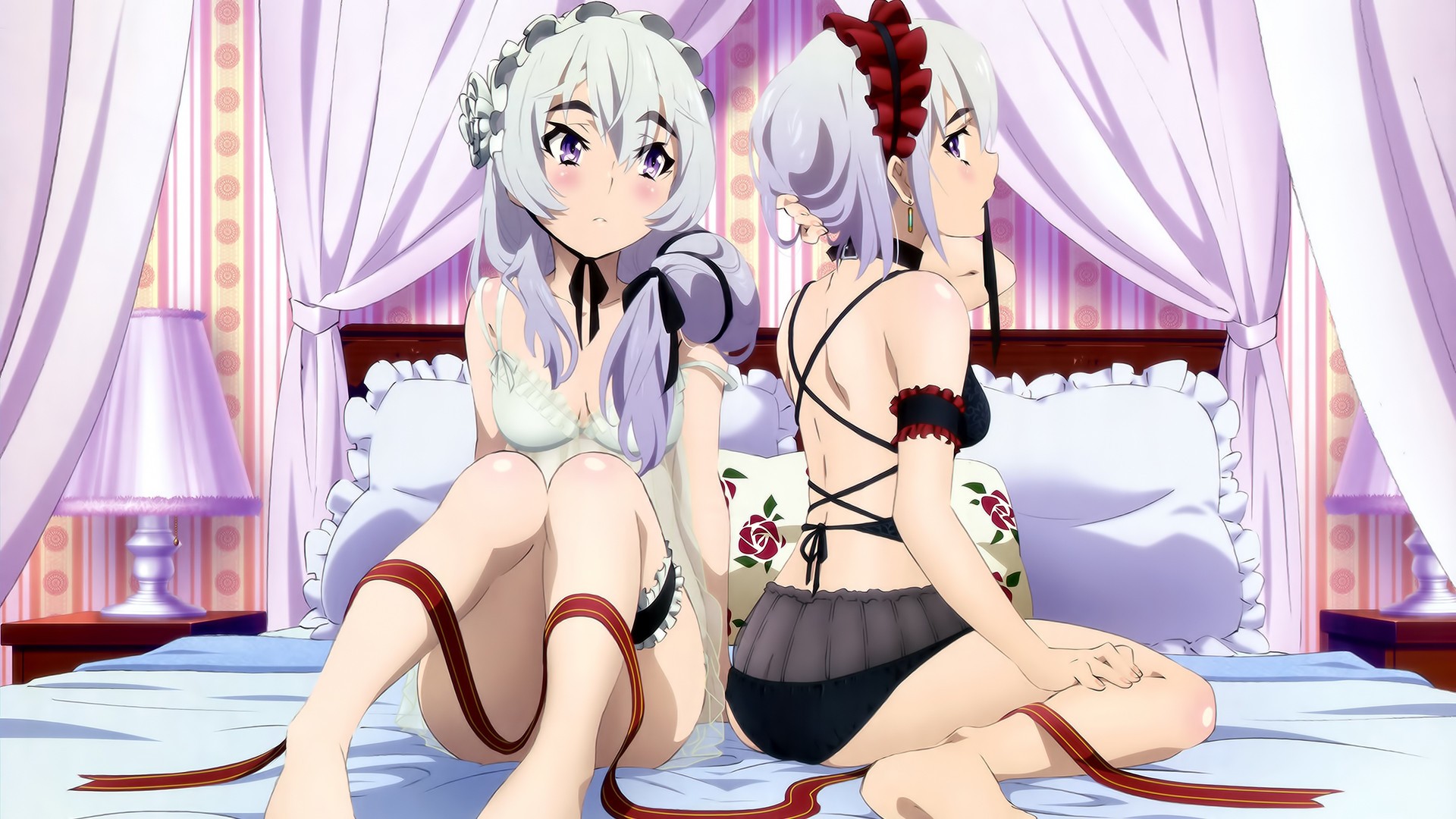 Anime 1920x1080 Hitsugi no Chaika Chaika Trabant Chaika Bogdan two women knees together anime anime girls purple eyes sitting underwear