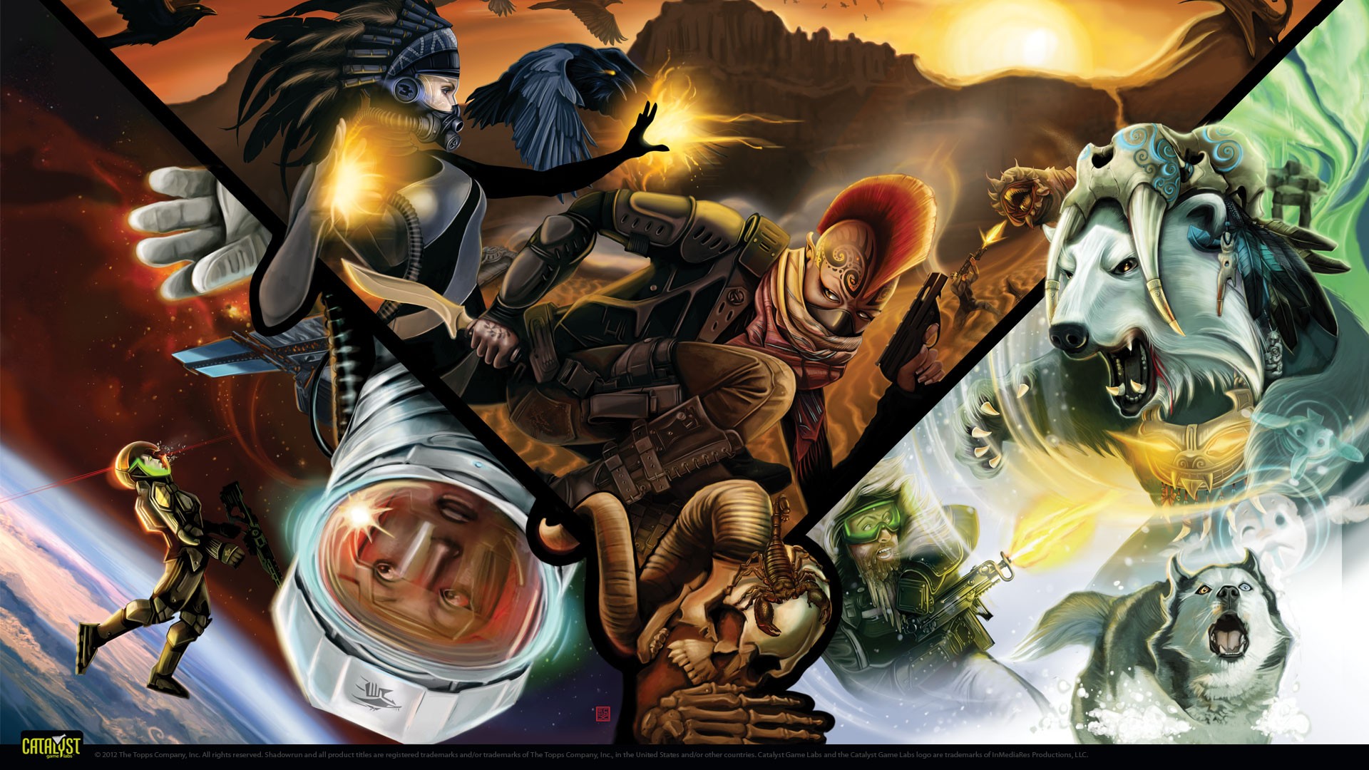 General 1920x1080 Shadowrun cyberpunk wolf raven collage science fiction women science fiction futuristic