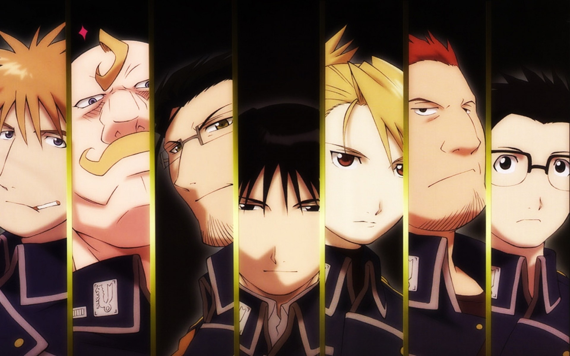 Anime 1920x1200 Full Metal Alchemist anime Roy Mustang Riza Hawkeye anime boys anime men collage face looking at viewer