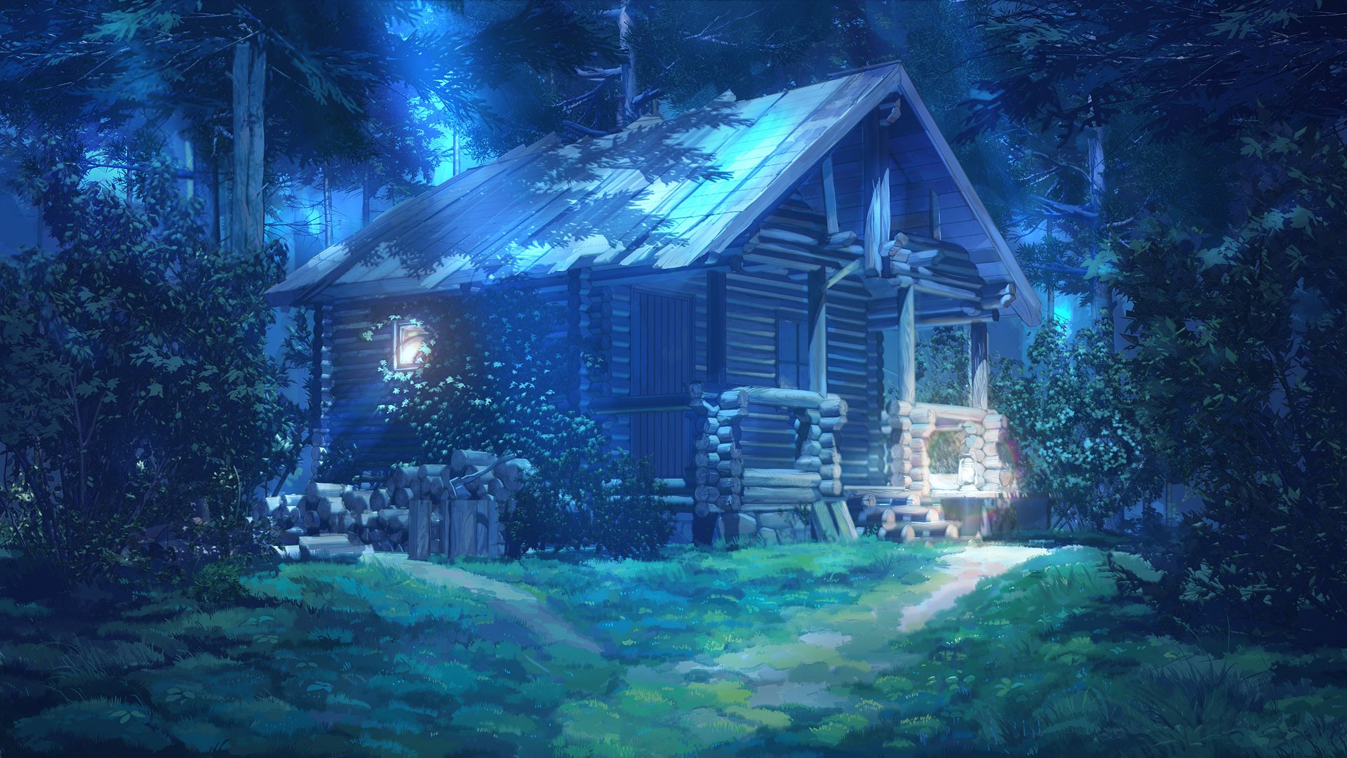 Anime 1920x1080 Everlasting Summer (visual novel) hut lights anime trees