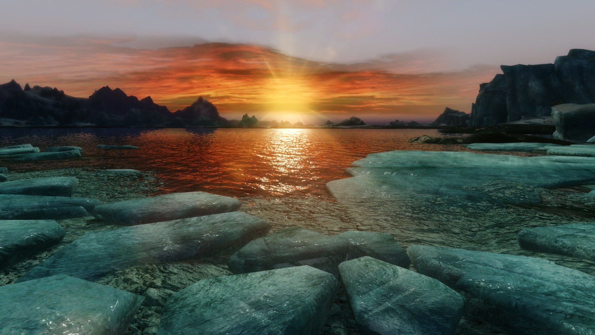General 1920x1080 The Elder Scrolls V: Skyrim sunset ice RPG video games PC gaming screen shot