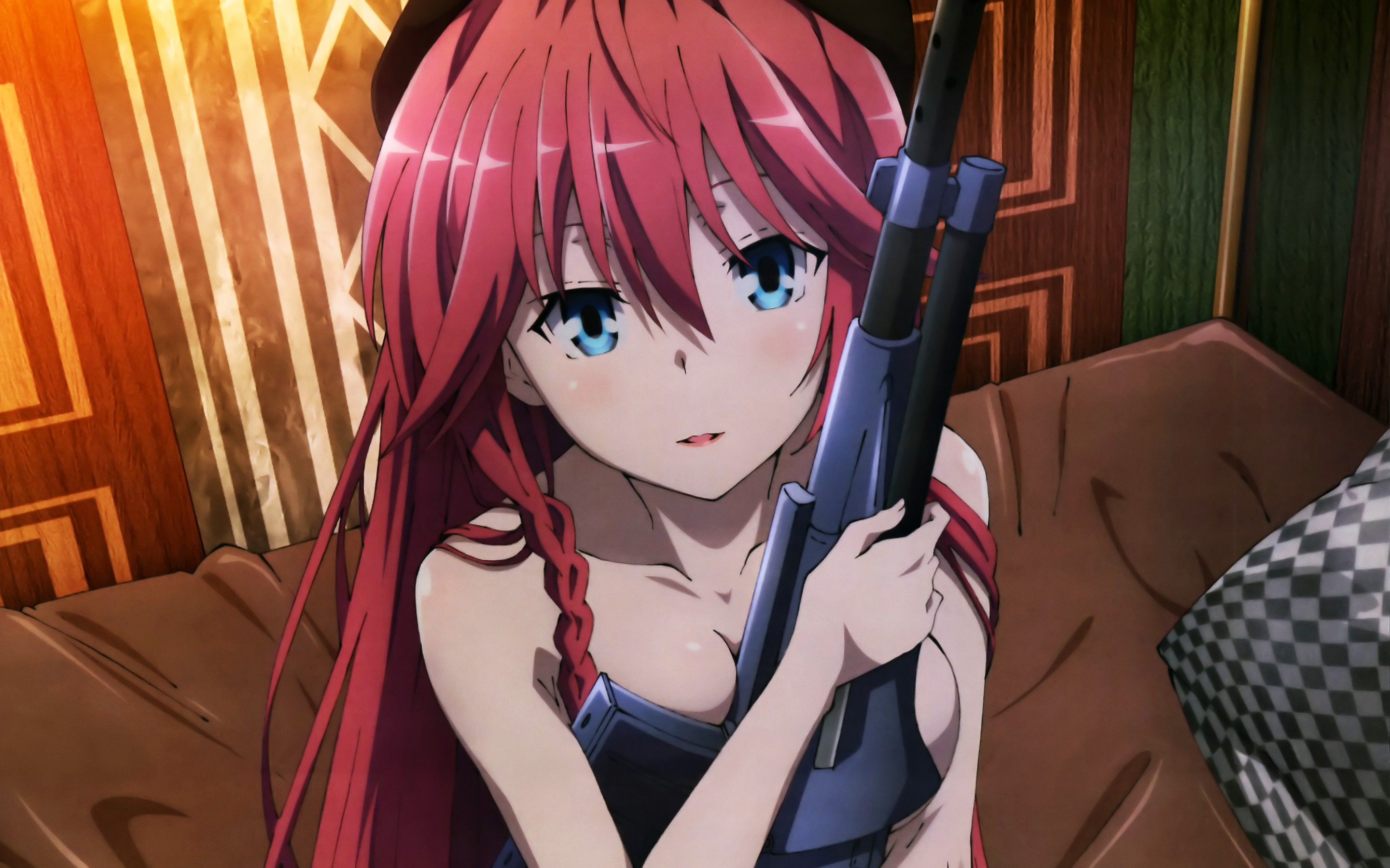 Anime 2880x1800 Asami Lilith anime girls anime blue eyes weapon redhead aqua eyes indoors anime girls with guns