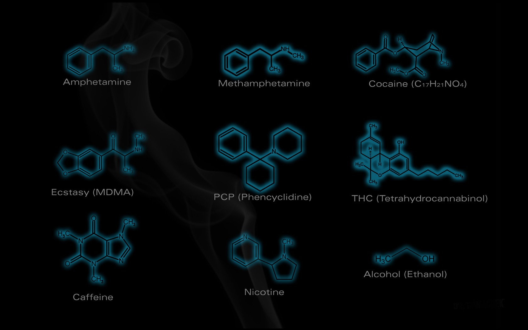 General 1680x1050 chemistry minimalism science simple background black background drugs black caffeine meth alcohol thc symbols chemical structures