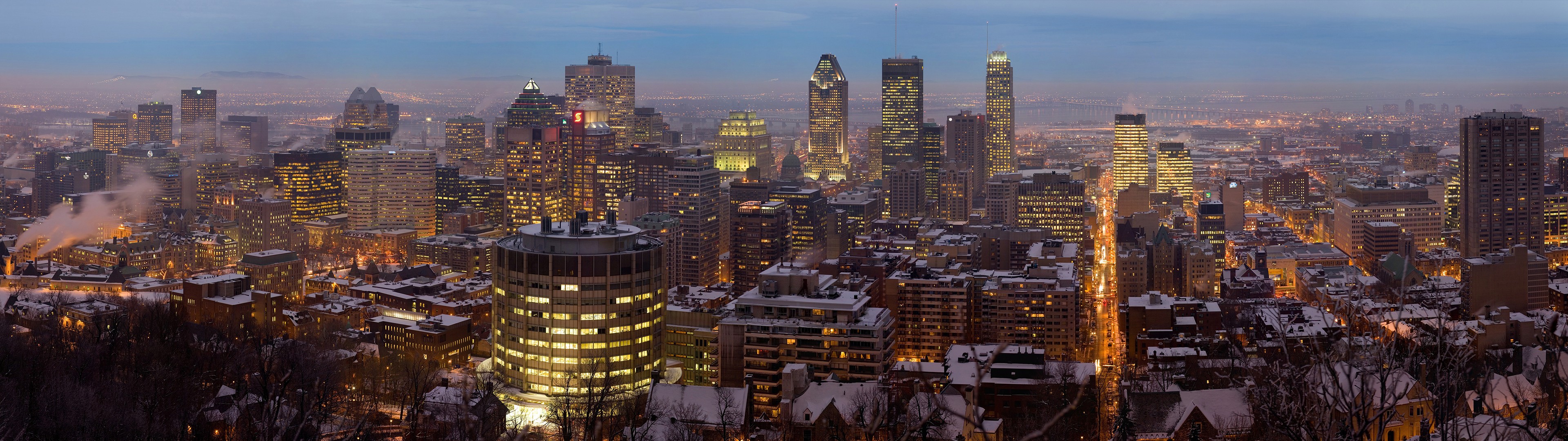 General 3840x1080 multiple display cityscape Montreal Quebec Canada dual monitors