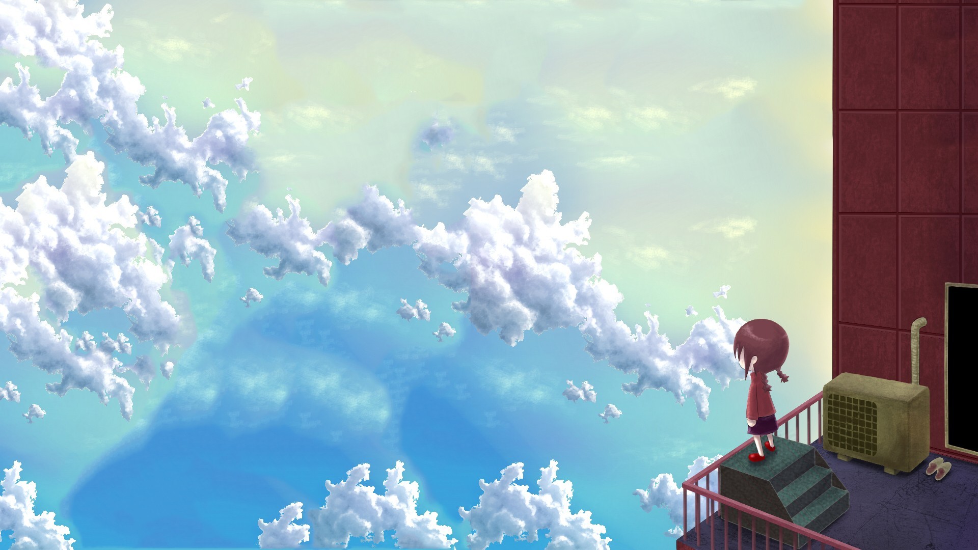 General 1920x1080 artwork anime girls aerial view anime sky clouds Yume Nikki