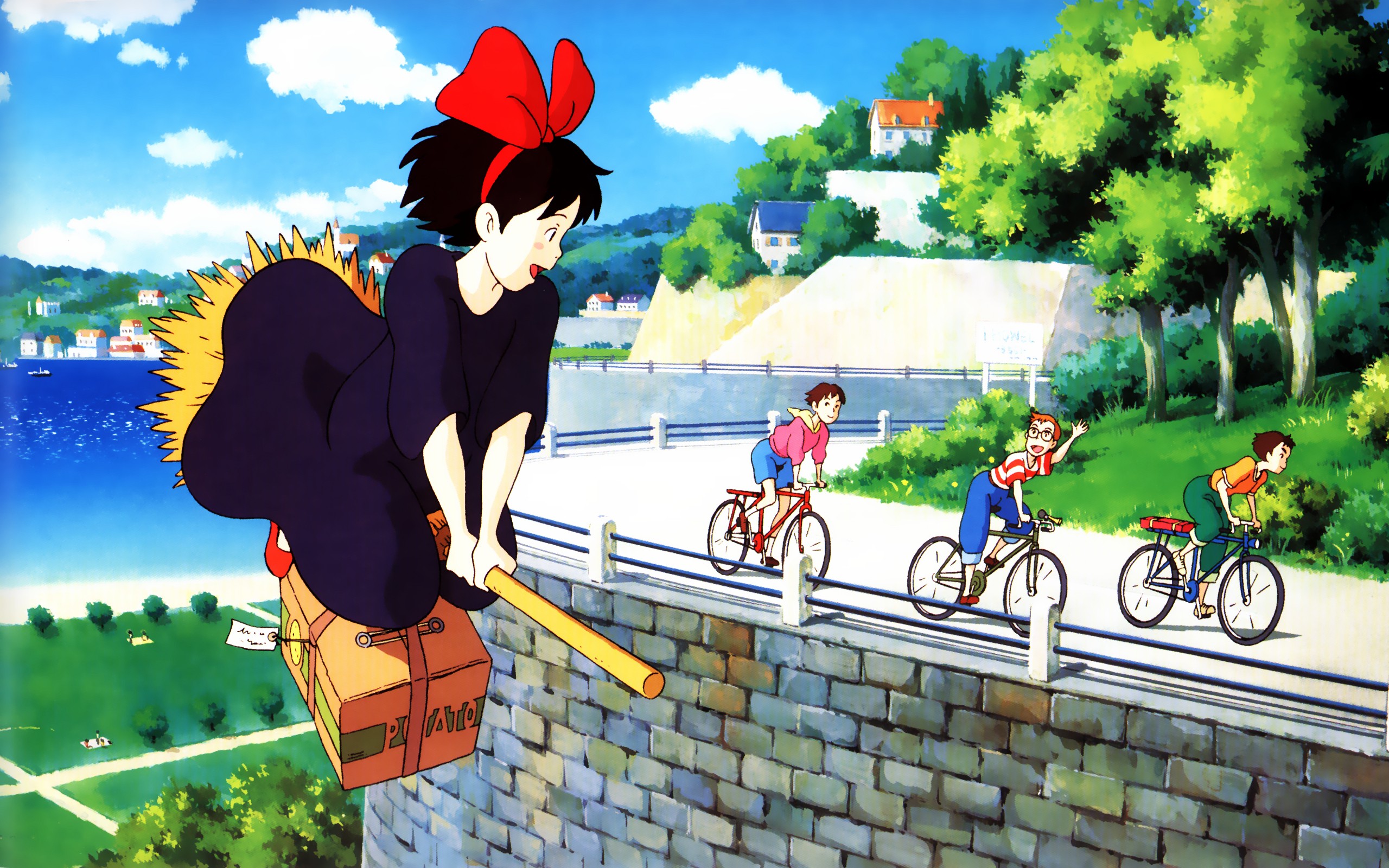 Anime 2560x1600 anime Kiki's Delivery Service Oki Kiki anime girls broom anime boys dark hair flying