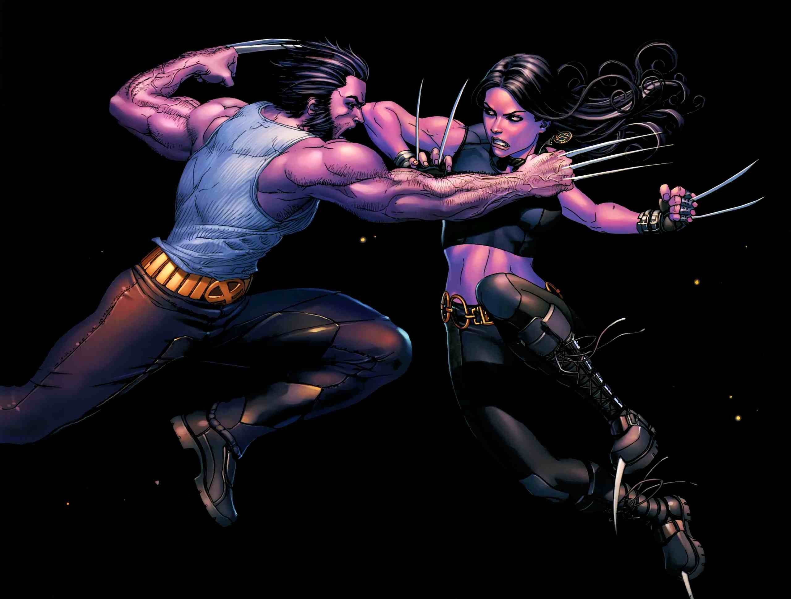 General 2560x1940 X-Men X-23 Wolverine comics women men claws dark hair muscles