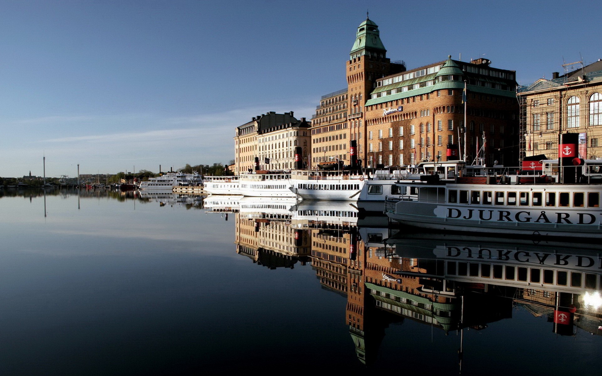 General 1920x1200 cityscape reflection boat Stockholm Sweden water