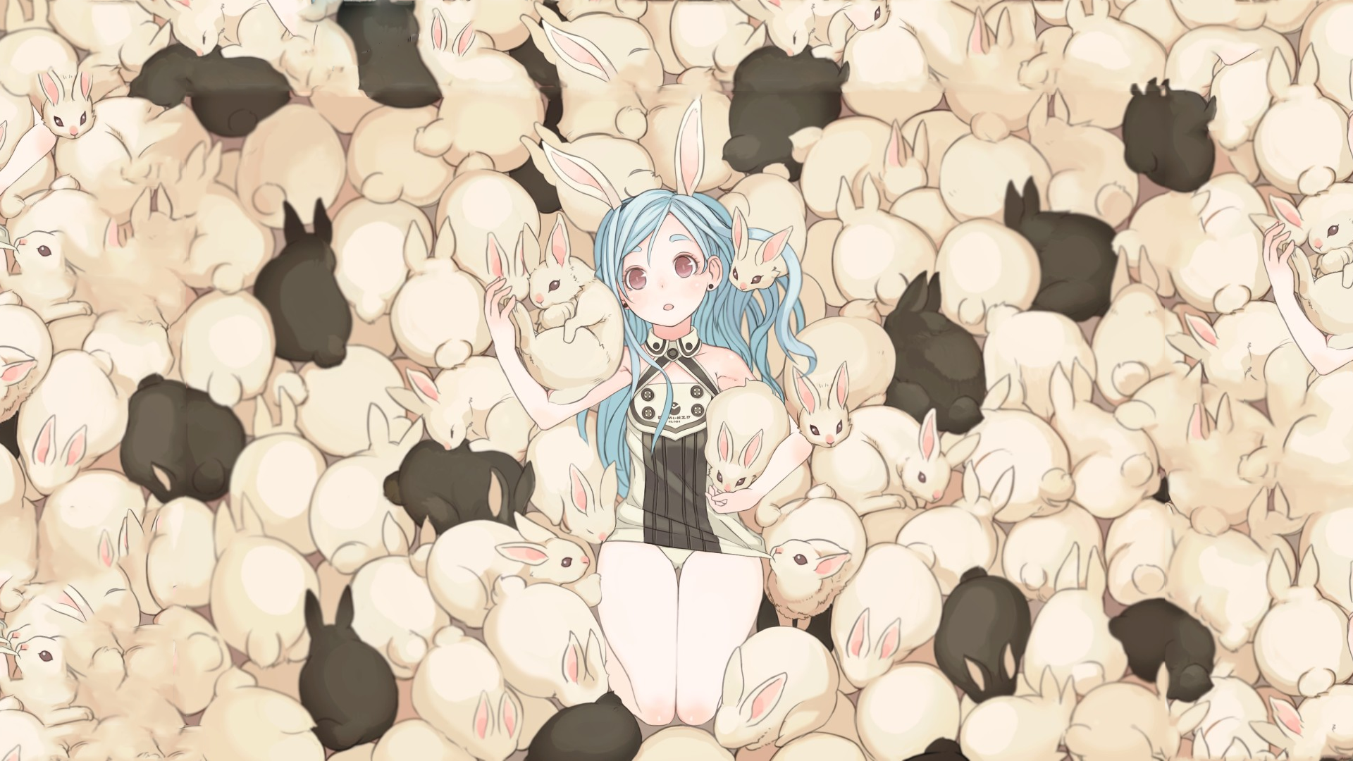 Anime 1920x1080 anime girls rabbits panties blue hair original characters bunny ears anime animals mammals looking up looking at viewer bunny girl