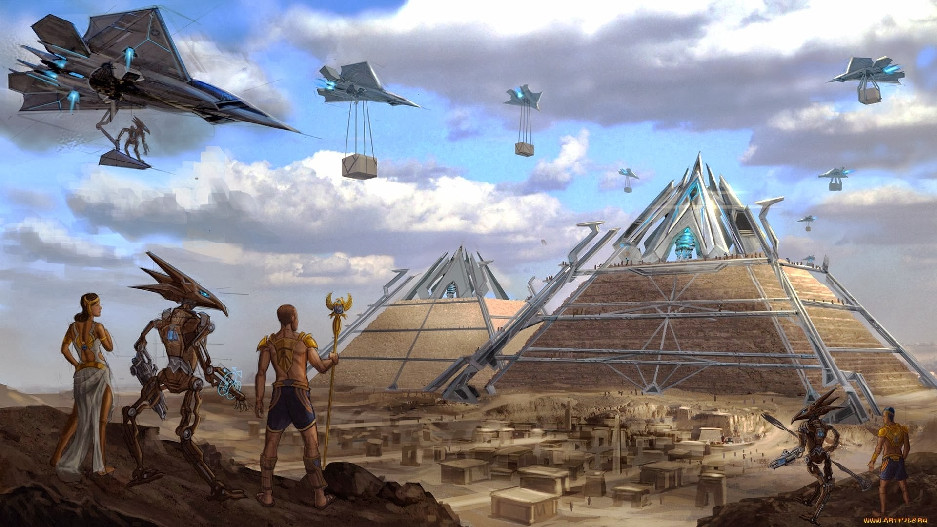 General 1920x1080 futuristic artwork pyramid UFO Egypt science fiction