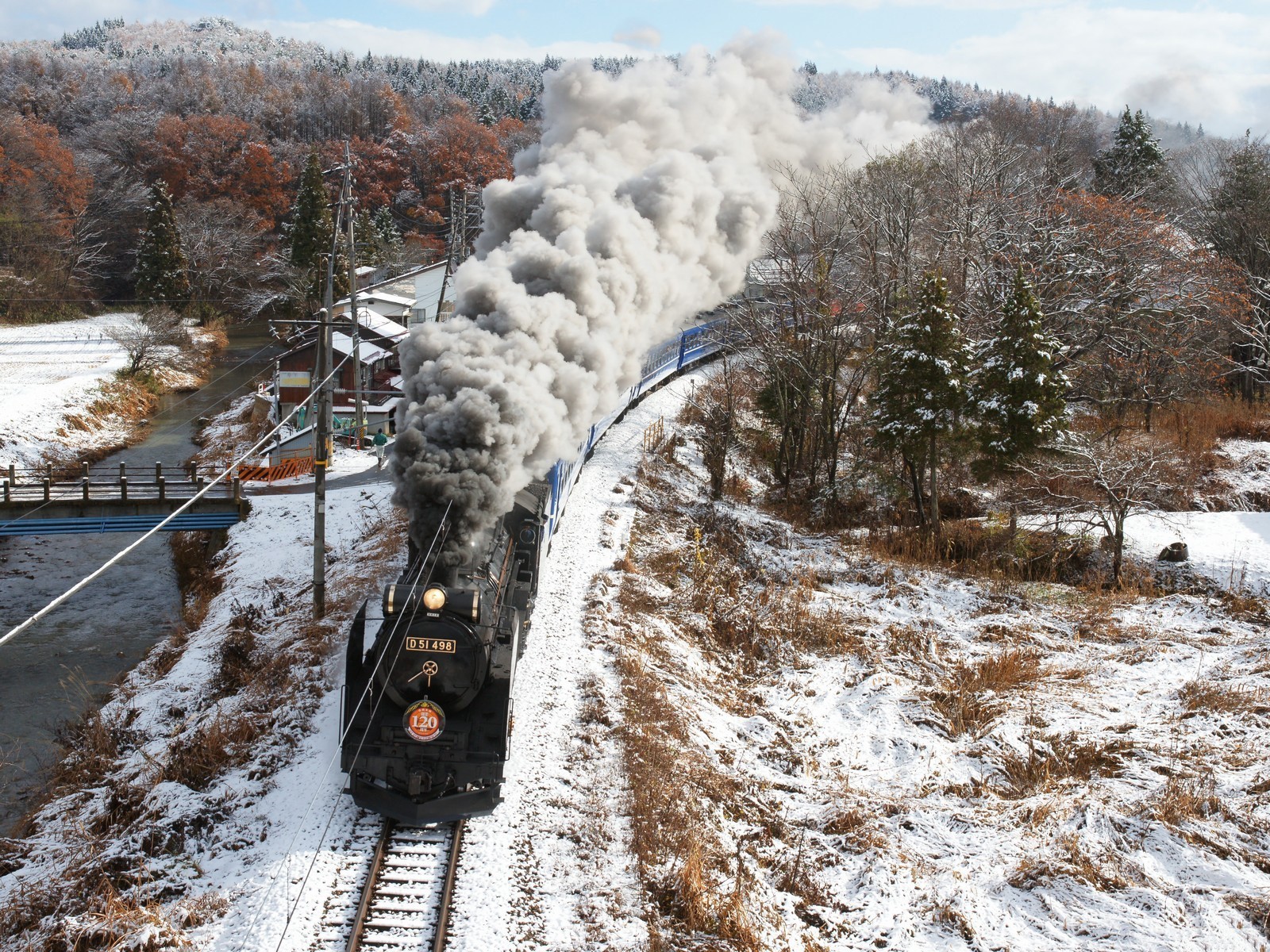 General 1600x1200 train nature Japan steam locomotive vehicle locomotive Steam Train railway winter snow trees smoke snow covered