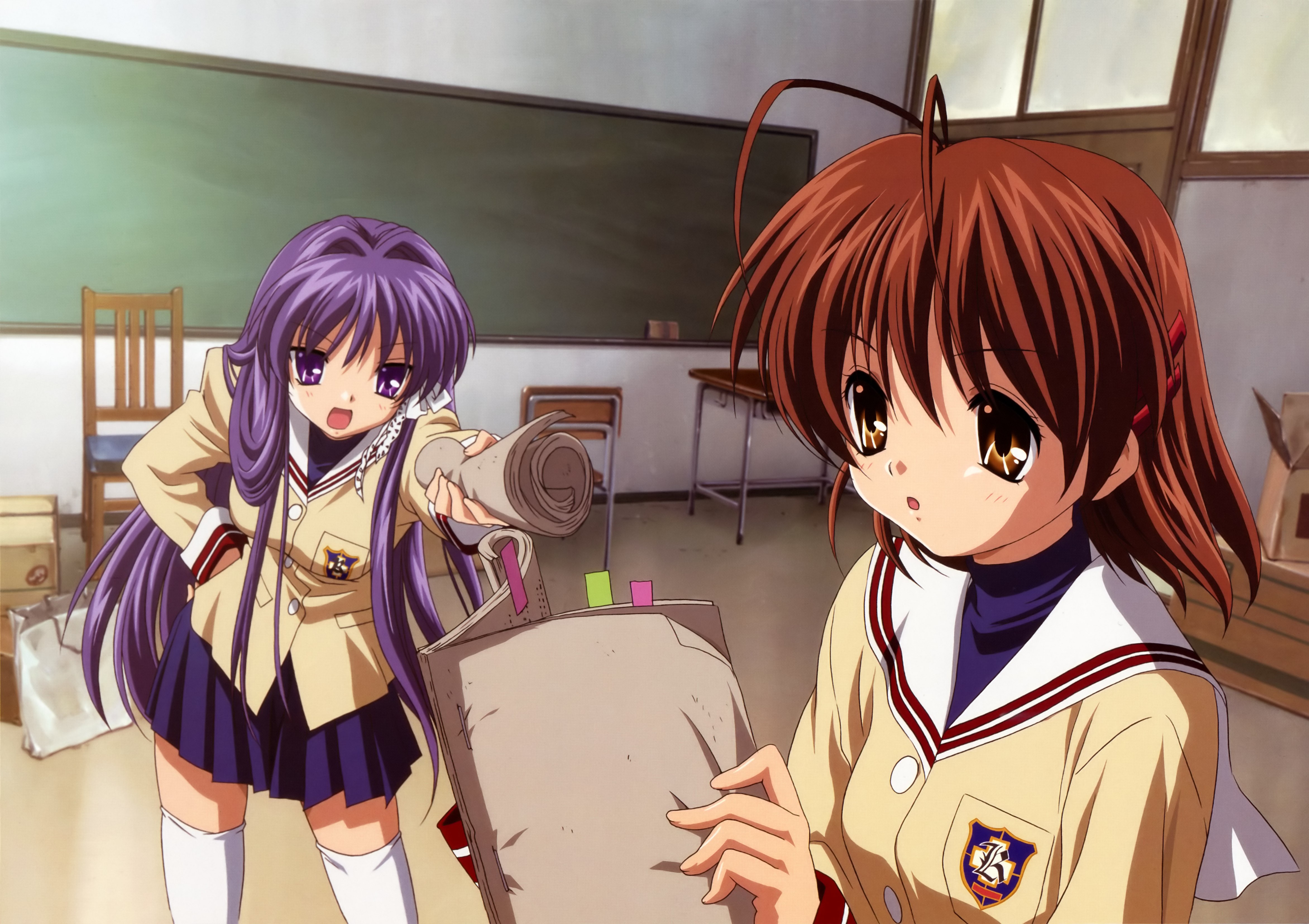 Anime 4689x3312 anime girls anime Fujibayashi Kyou Nagisa Furukawa Clannad two women purple hair purple eyes