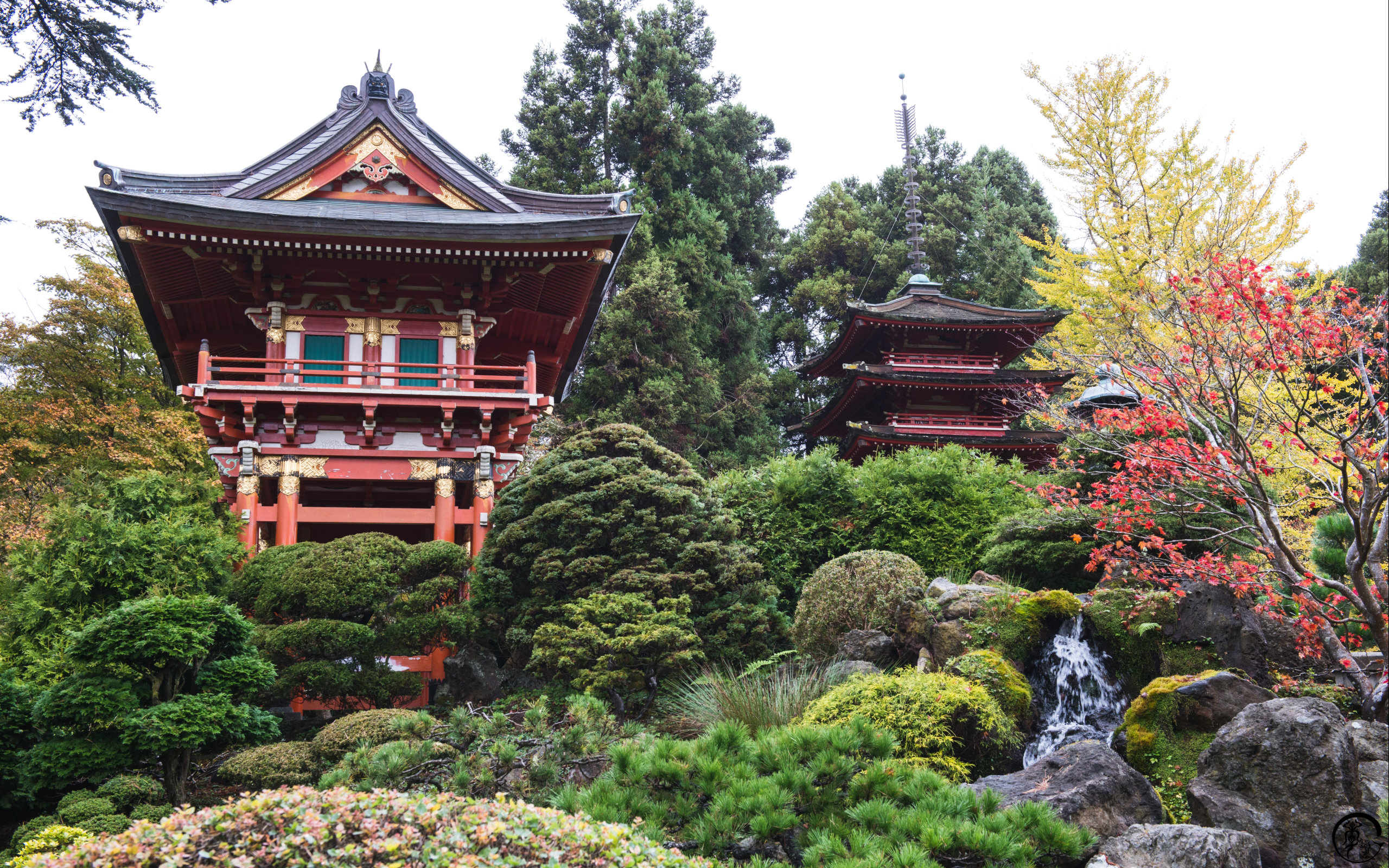 General 2560x1600 Japan pagoda pavilion red leaves architecture Asian architecture bushes Asia building garden plants