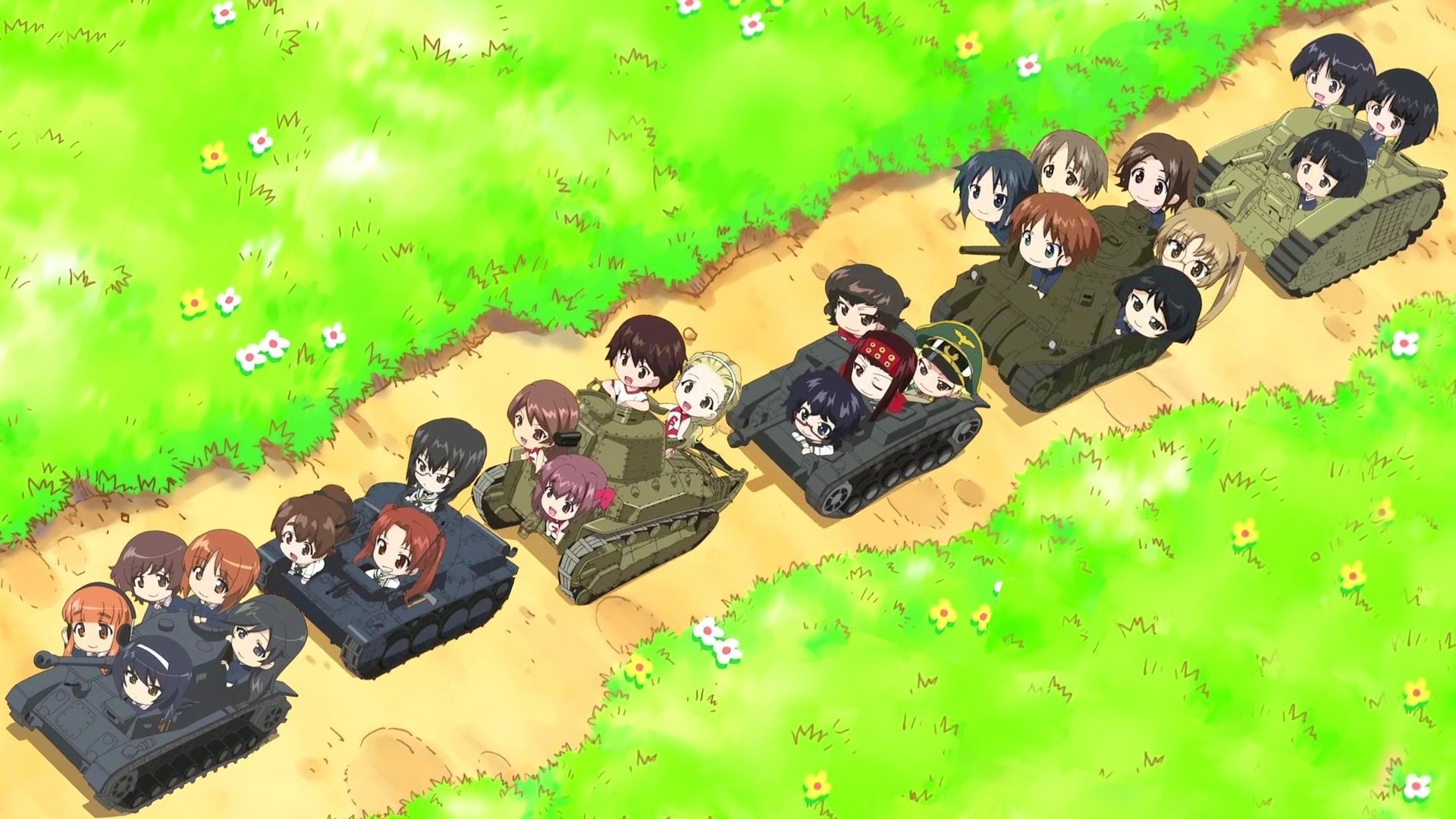 Anime 1920x1080 Girls und Panzer Nishizumi Miho Erwin (Girls und Panzer) Caesar (Girls und Panzer) Akiyama Yukari Takebe Saori Reizei Mako Isuzu Hana anime tank vehicle