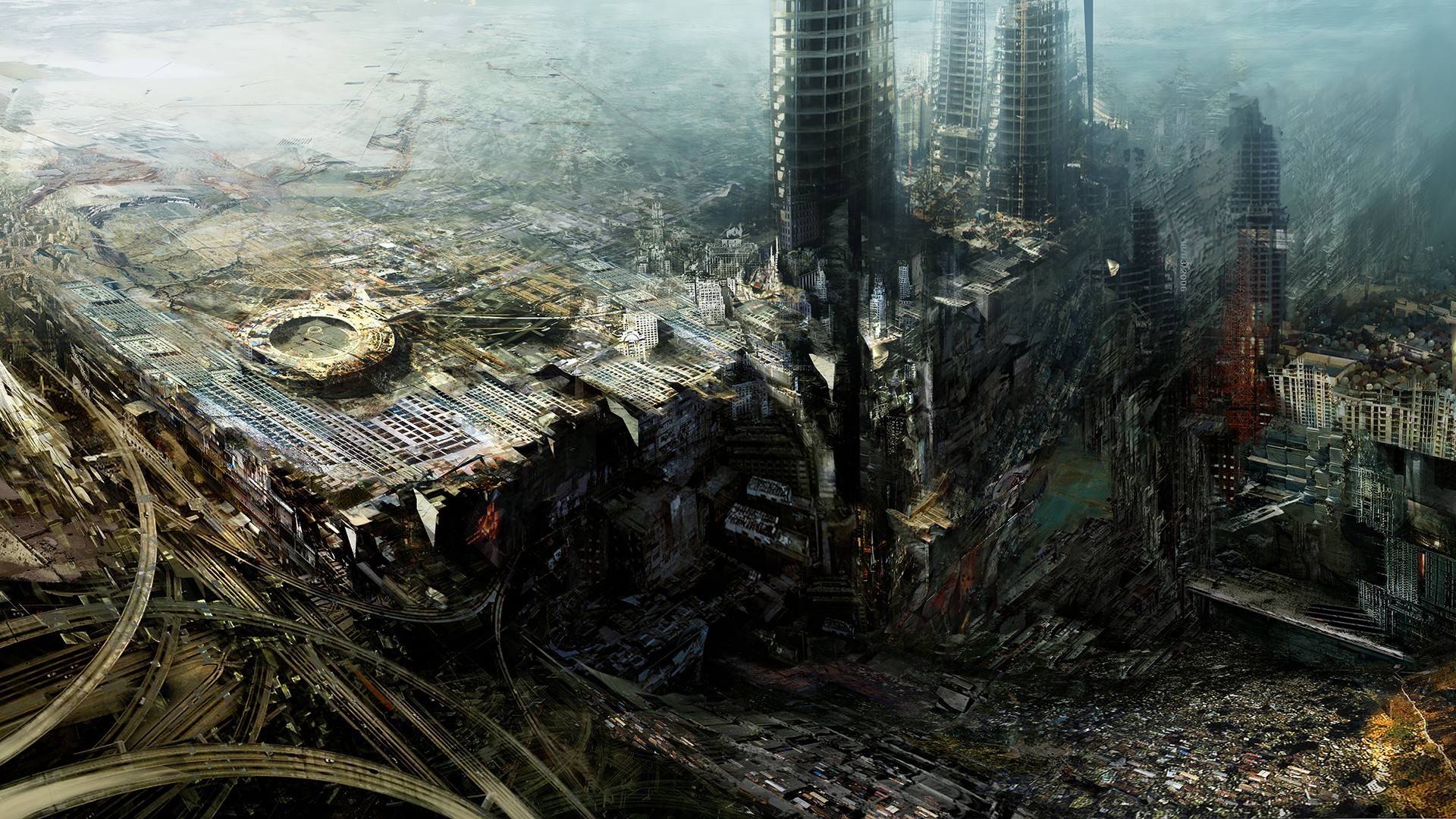 General 1920x1080 artwork futuristic science fiction aerial view futuristic city cityscape