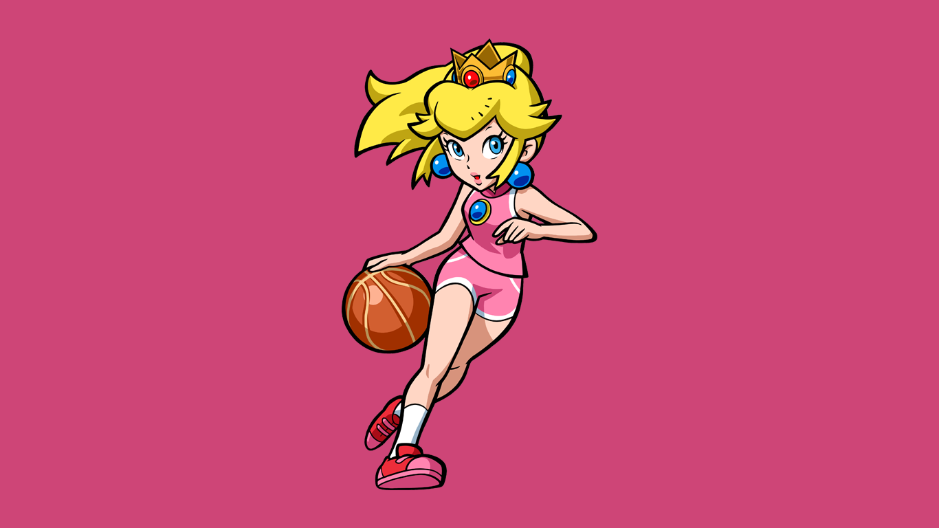 General 1366x768 Super Mario Mario Bros. Nintendo video games artwork basketball pink background simple background blonde video game art video game girls princess Princess Peach