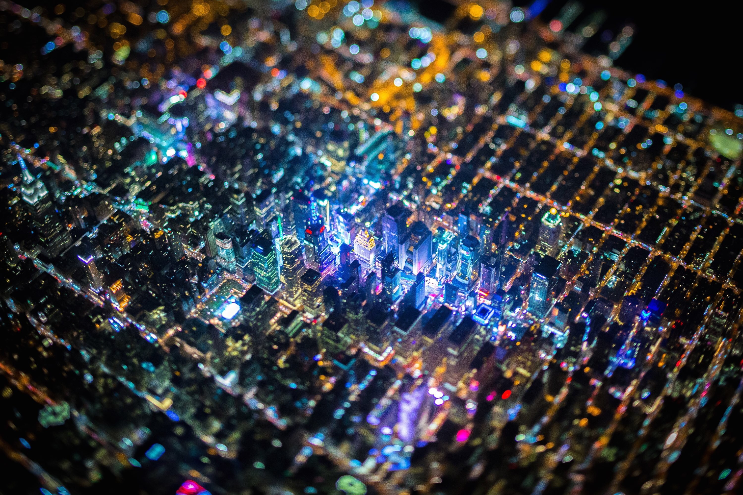 General 3000x2000 tilt shift USA night city aerial view cityscape lights city lights digital art