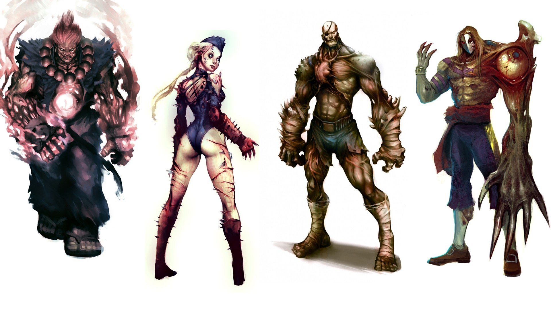 Anime 1920x1080 Street Fighter Akuma Vega Sagat (Street Fighter) zombies Cammy White ass video game girls undead video game warriors white background simple background artwork