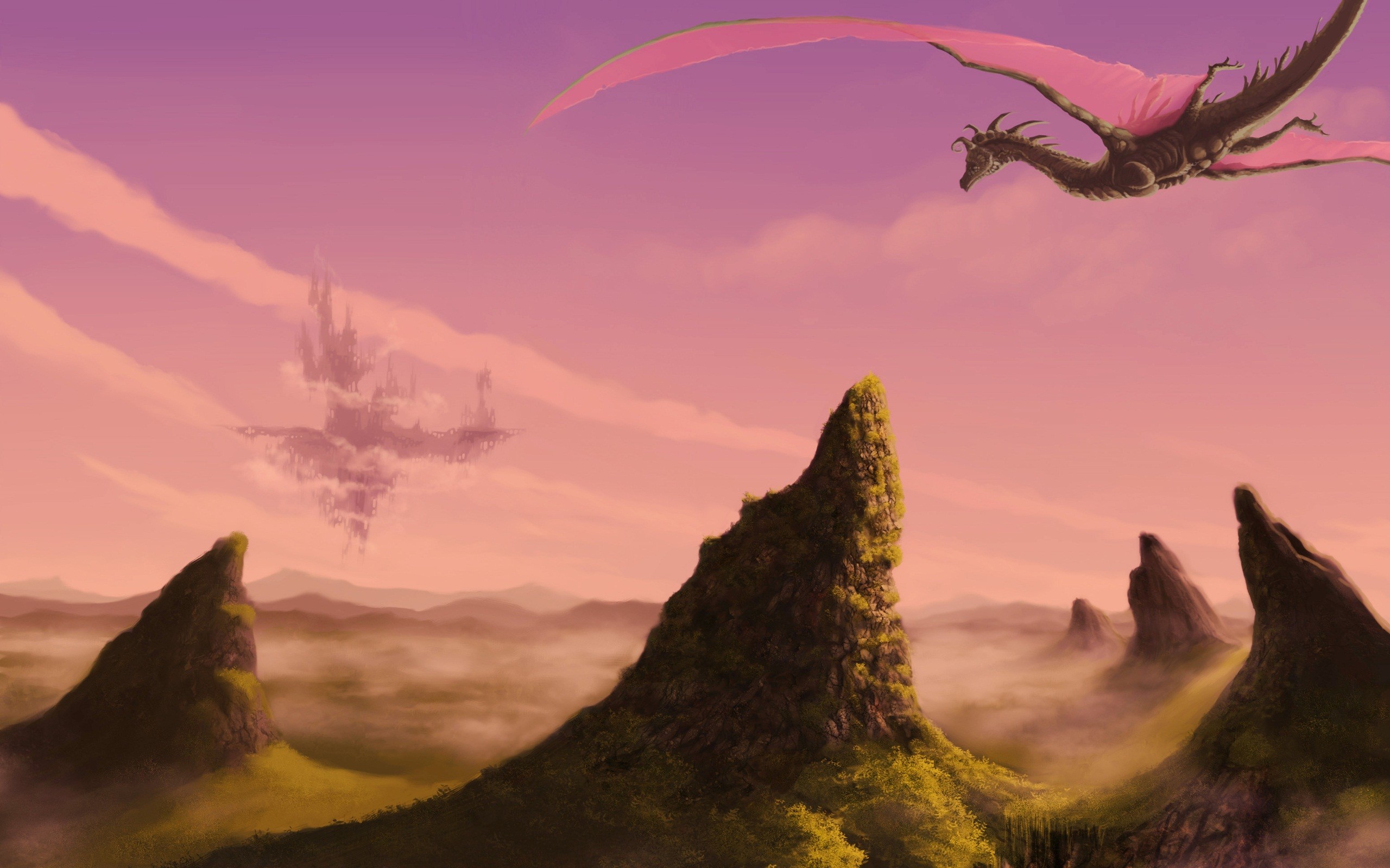 General 2560x1600 fantasy art dragon creature sky wings rocks flying artwork