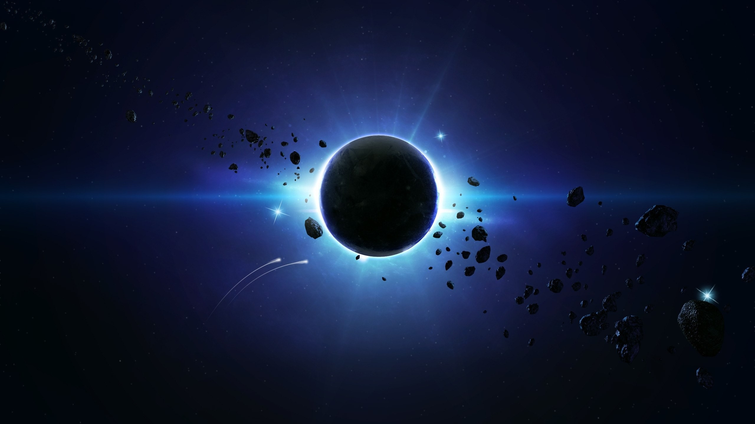 General 2560x1440 solar eclipse planet space asteroid space art digital art simple background stars eclipse 