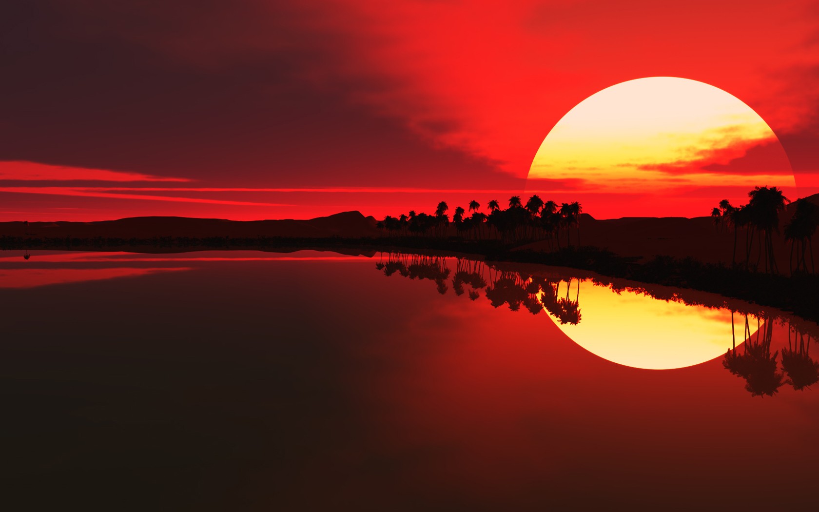 General 1680x1050 sunset red sun beach sky reflection red background nature