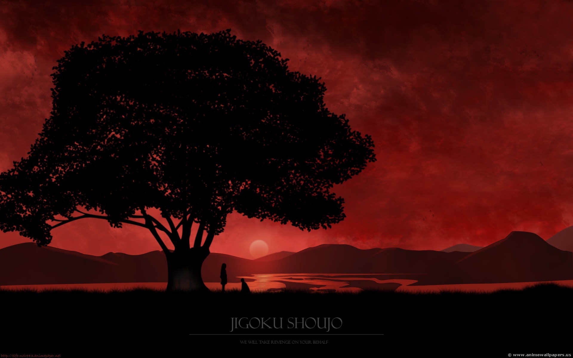 Anime 1920x1200 Jigoku Shoujo sunset landscape fantasy art trees red anime