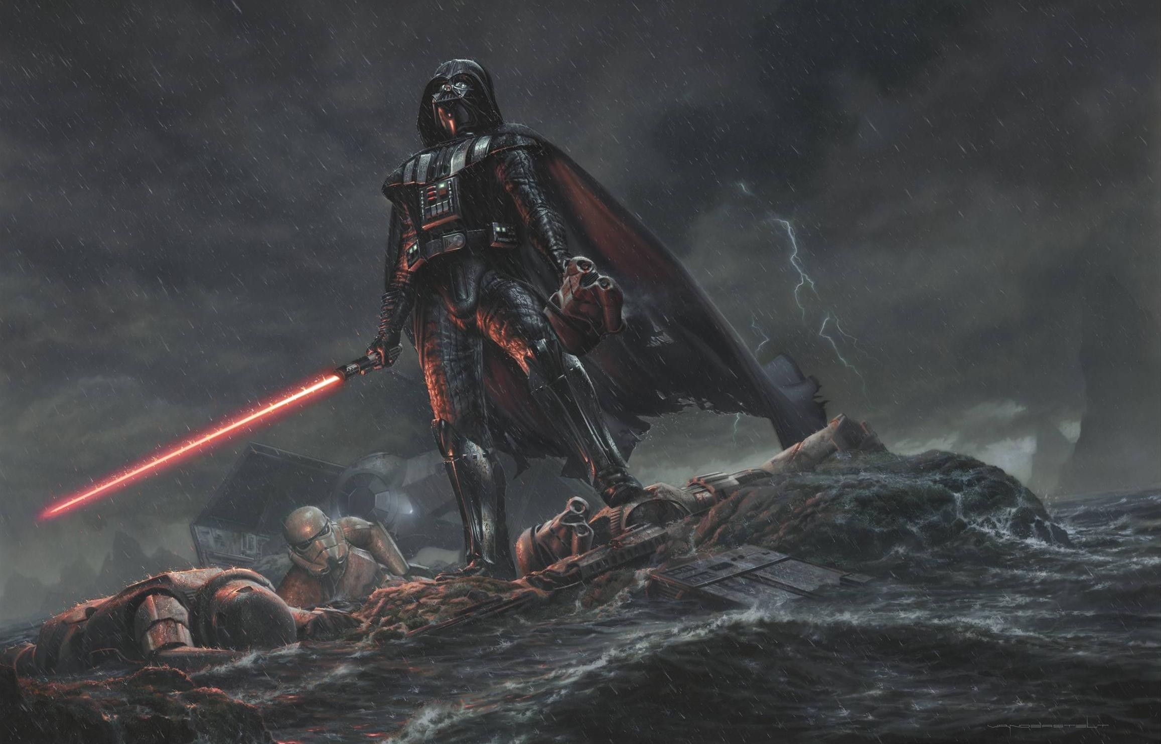 General 2314x1484 Star Wars stormtrooper lightsaber Darth Vader rain